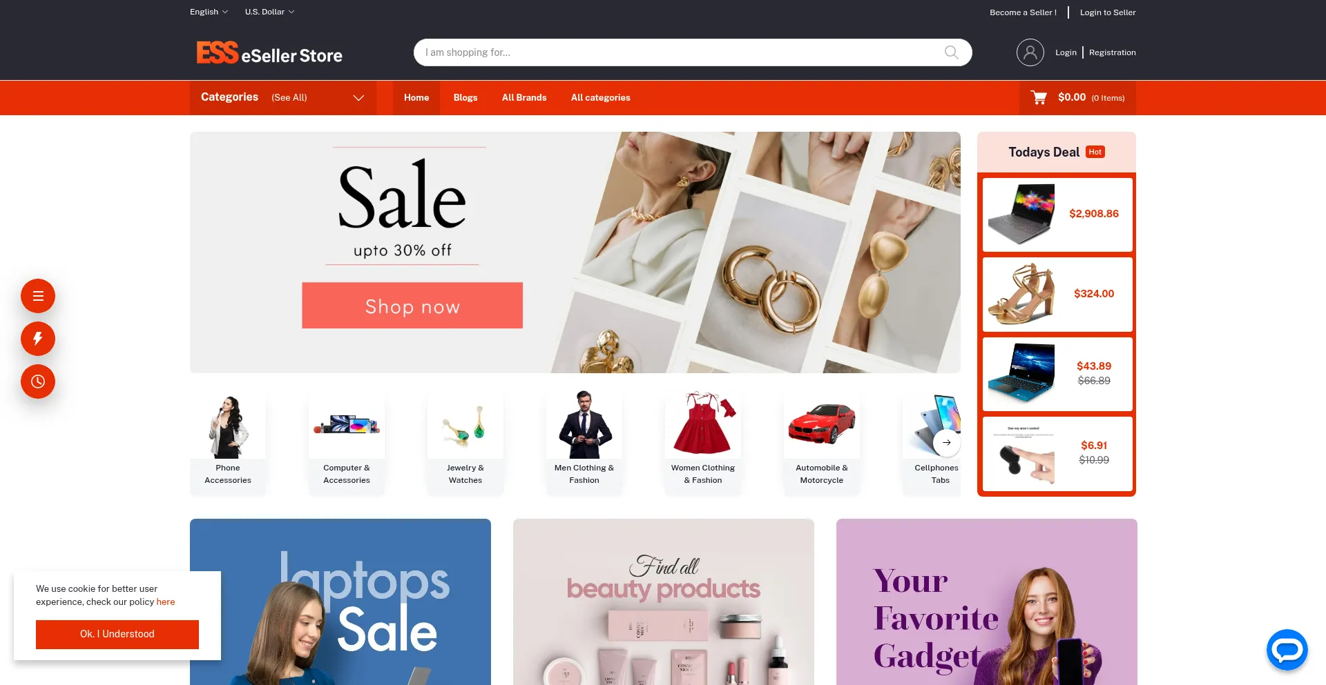 Website screenshot of Sellerstorebay.com