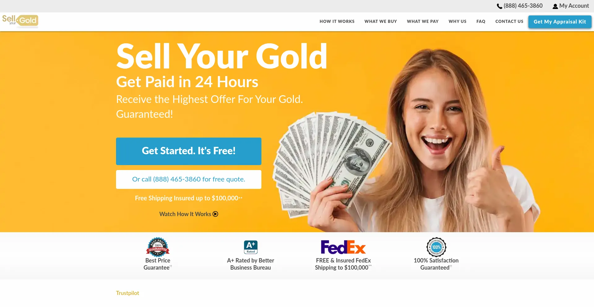 Website screenshot of Sellyourgold.com