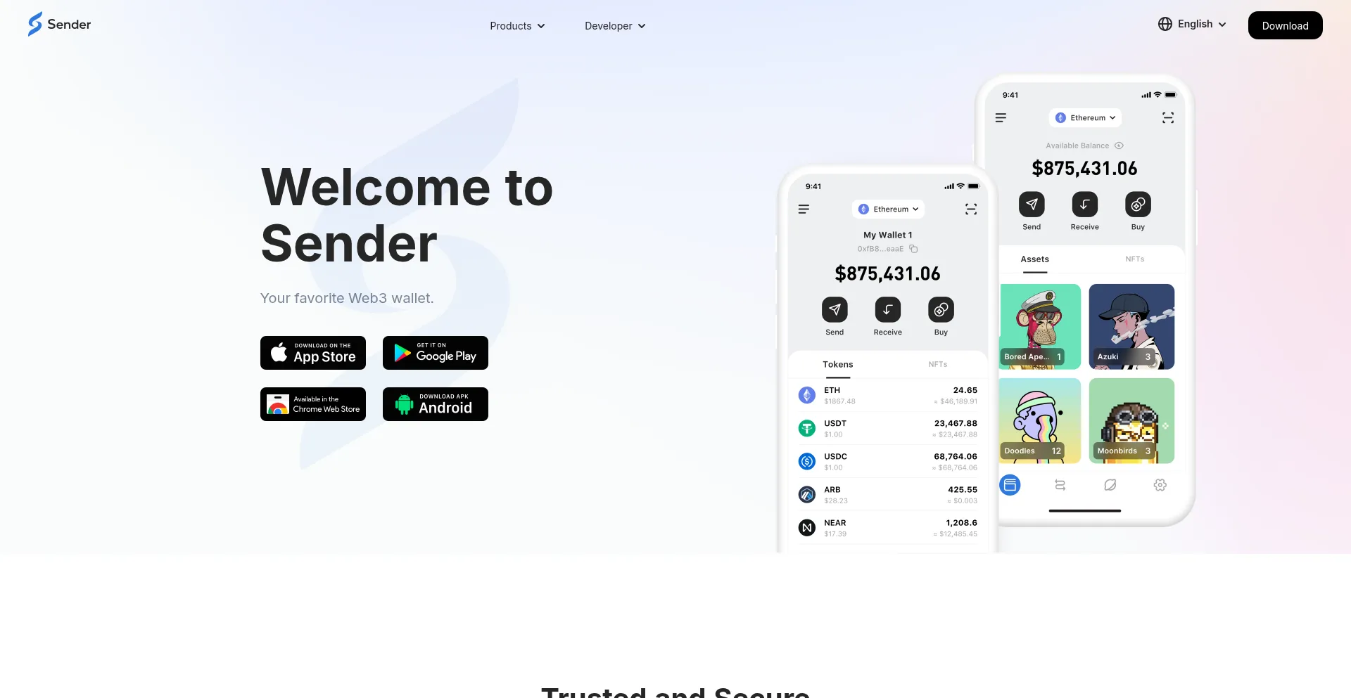 Website screenshot of Senderwallet.io
