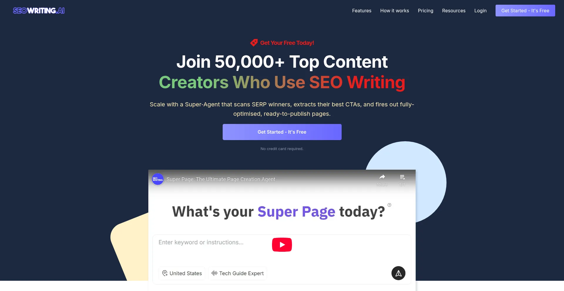 Website screenshot of Seowriting.ai