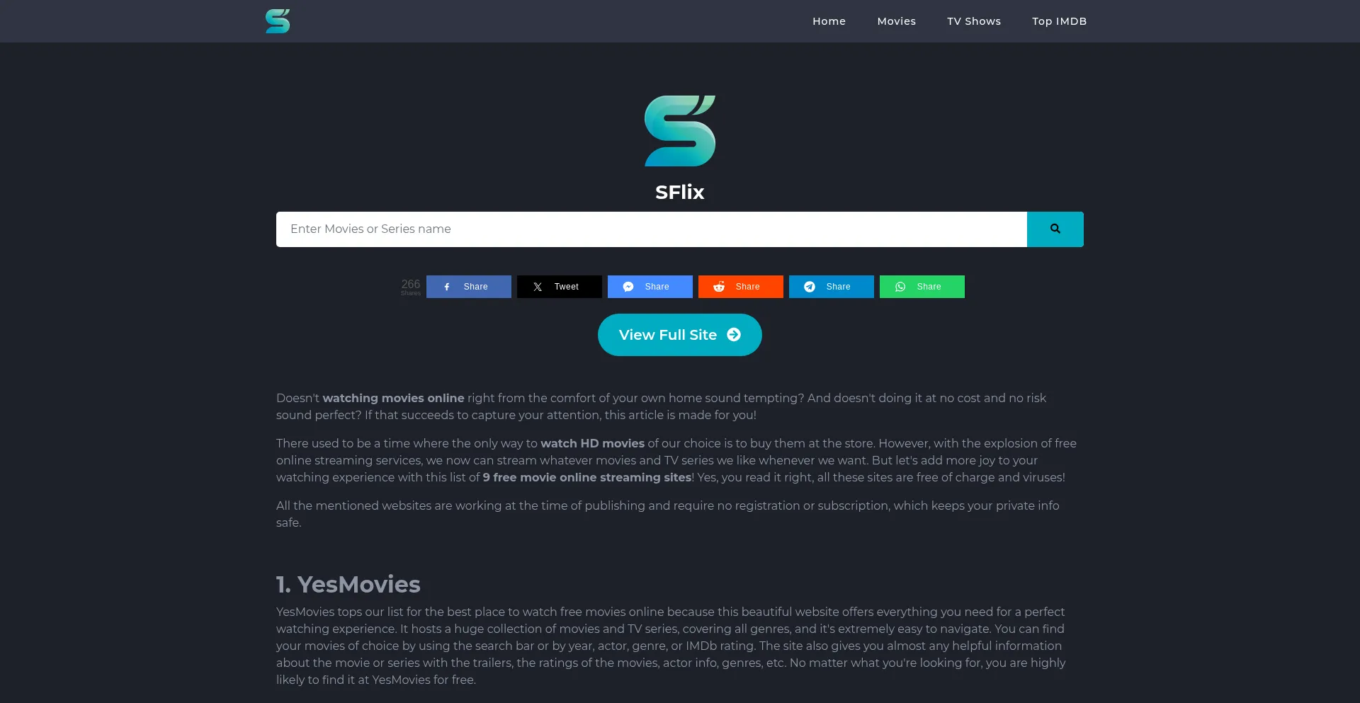 Website screenshot of Sflixto.net