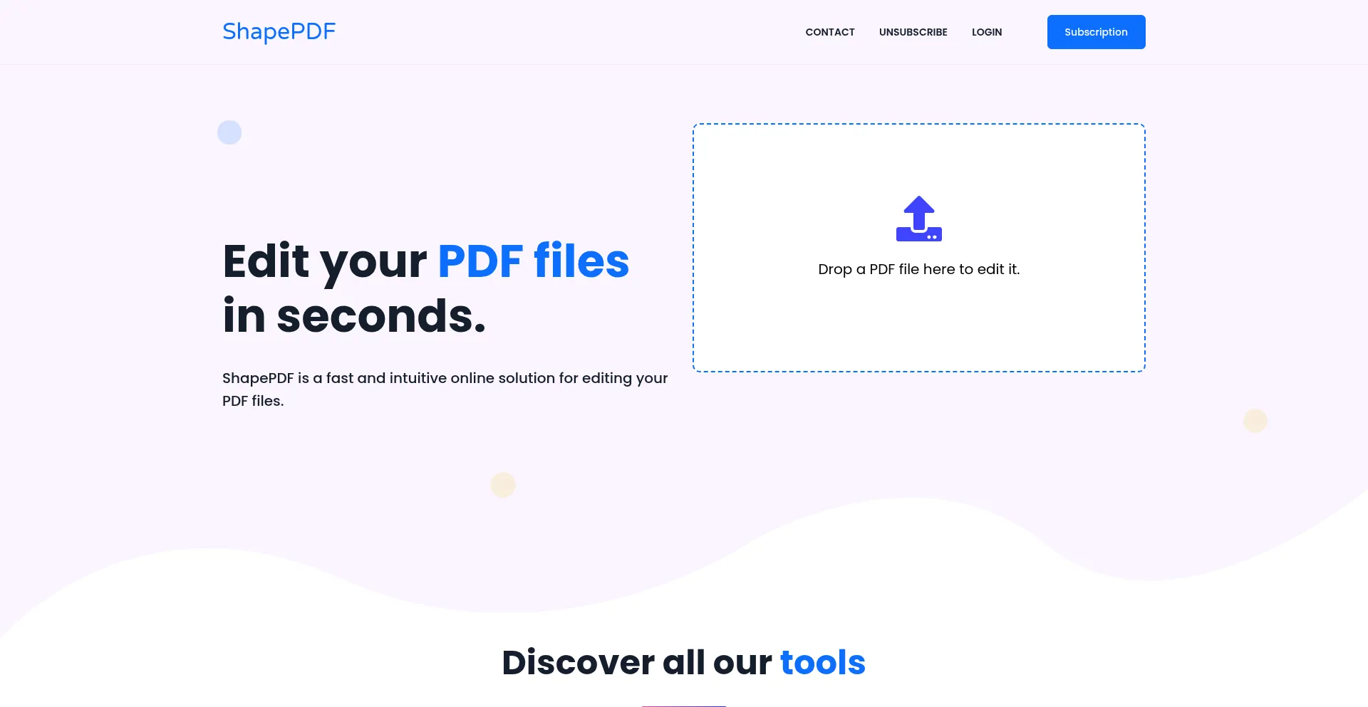 Website screenshot of Shapepdf.com