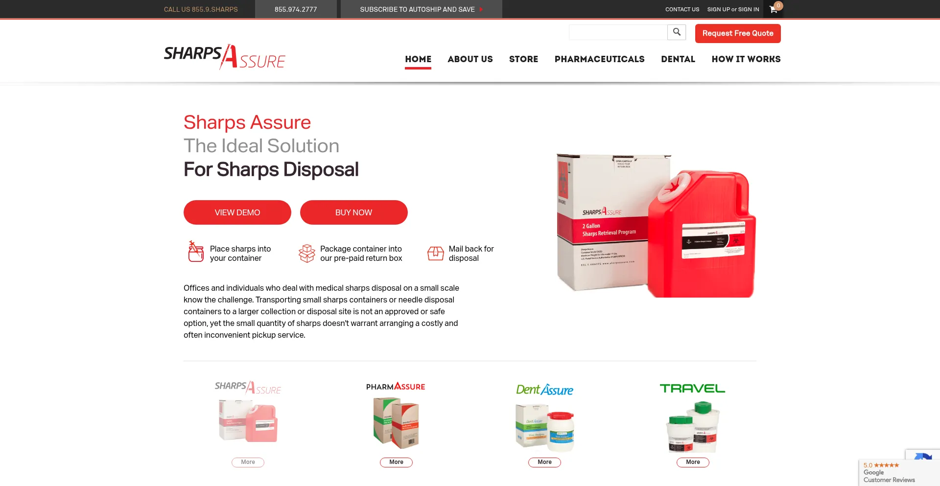 Website screenshot of Sharpsassure.com