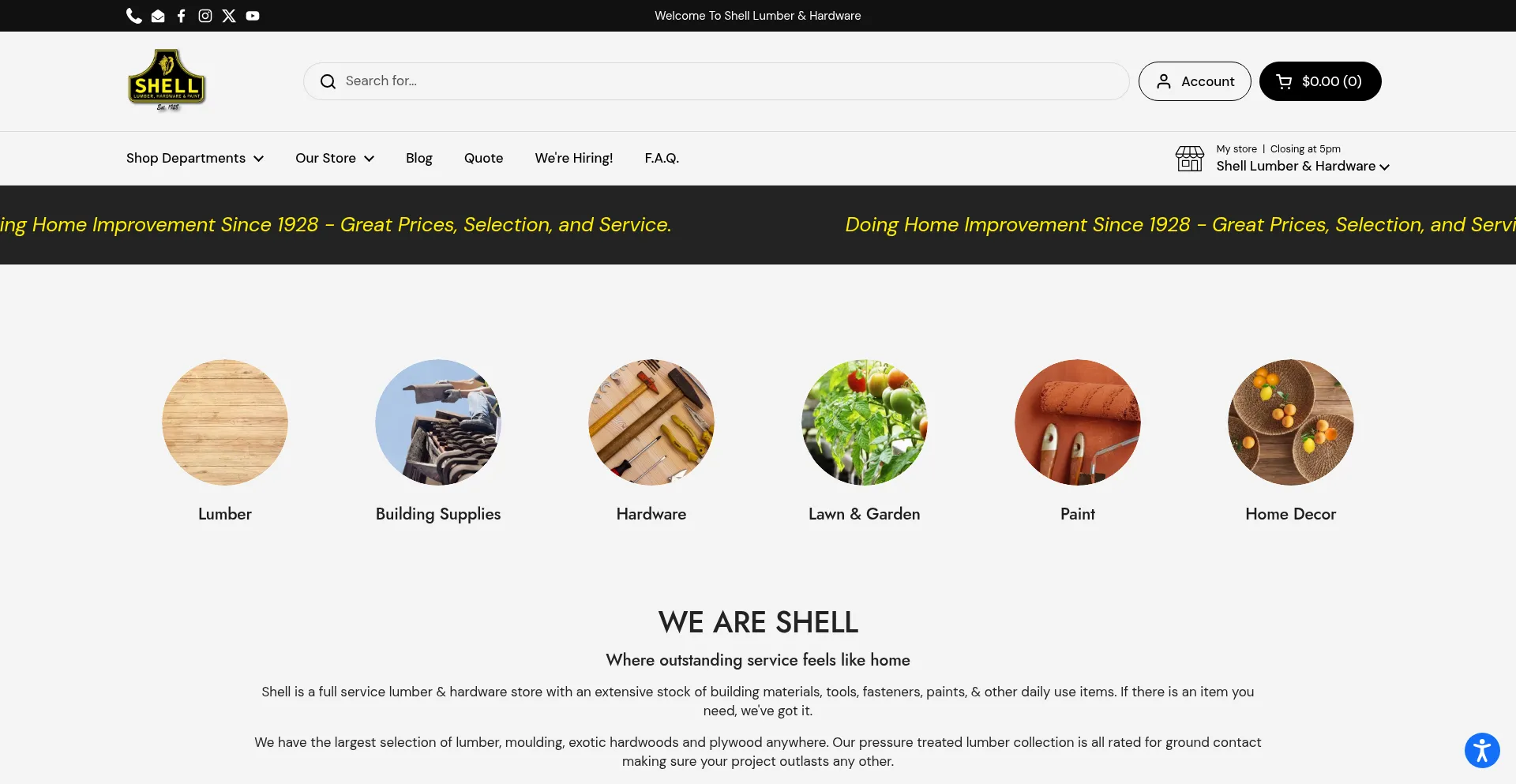 Website screenshot of Shelllumber.com