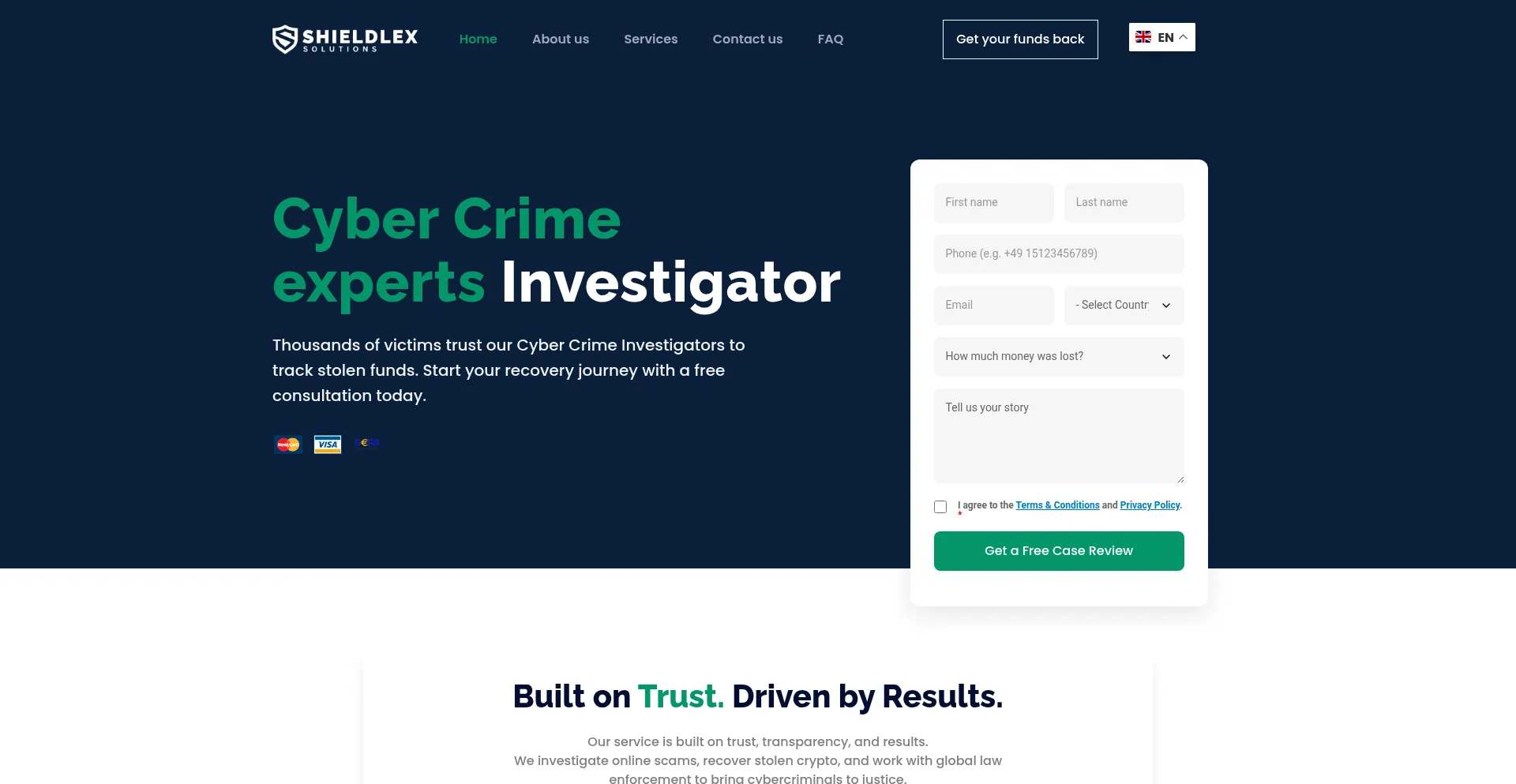 Website screenshot of Shieldlex.net