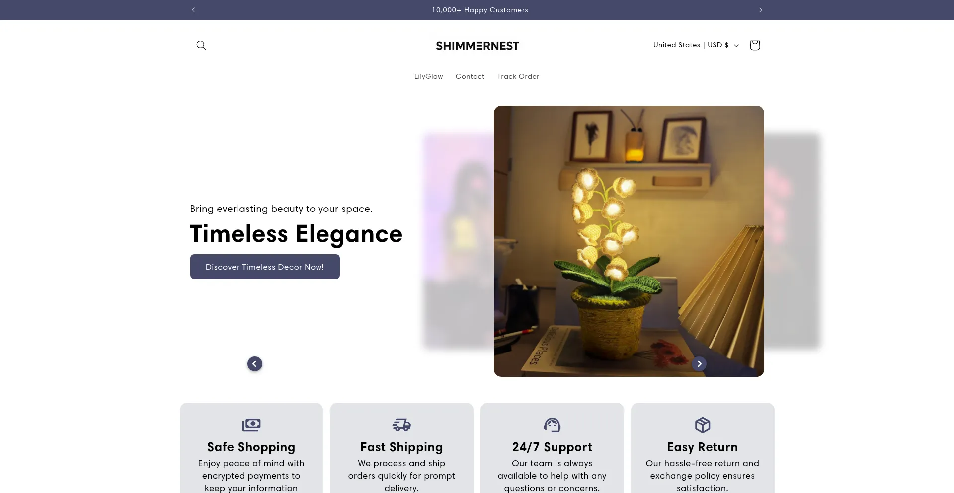 Website screenshot of Shimmernest.com