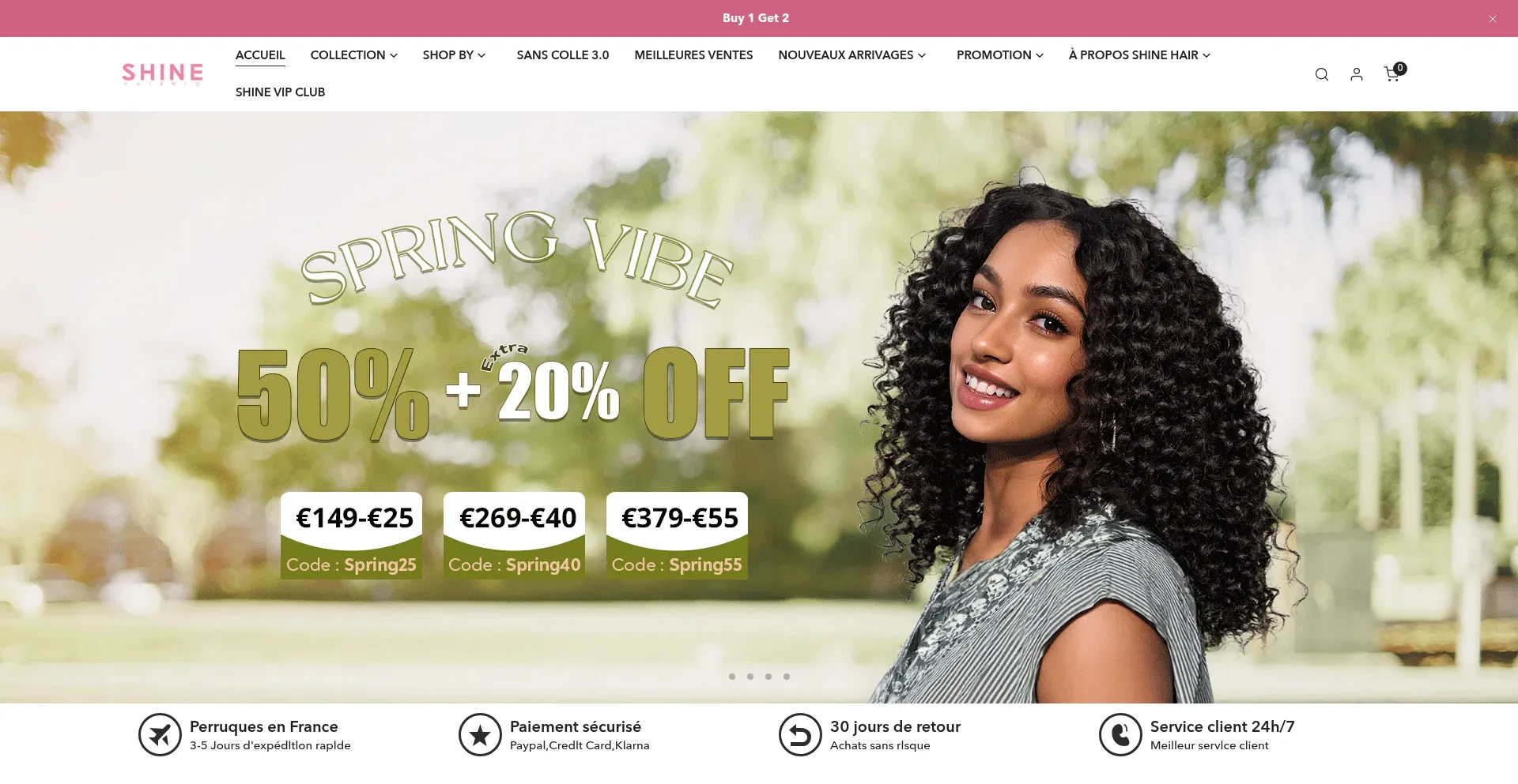 Website screenshot of Shinehair.fr