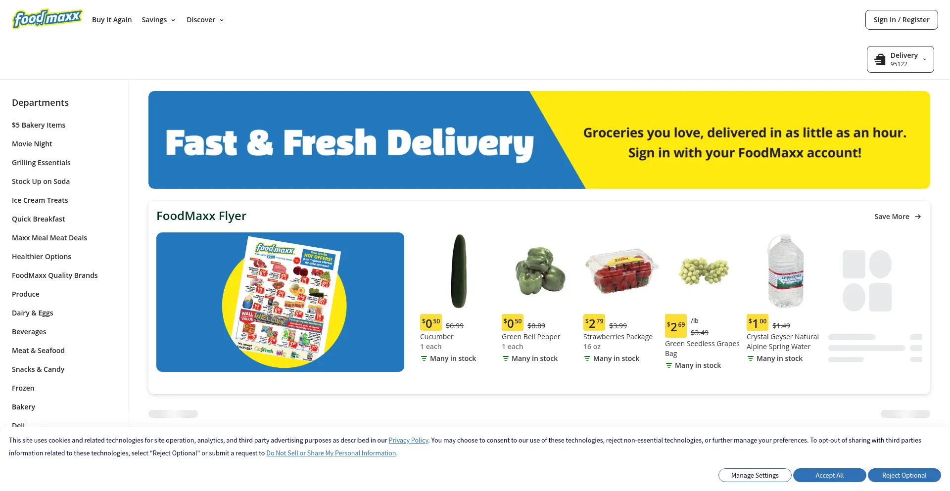 Website screenshot of Shop.foodmaxx.com