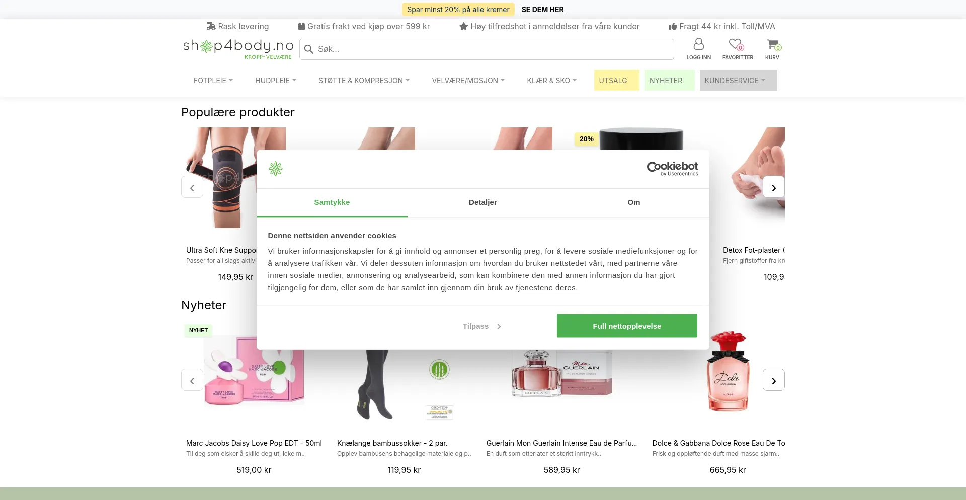 Website screenshot of Shop4body.no