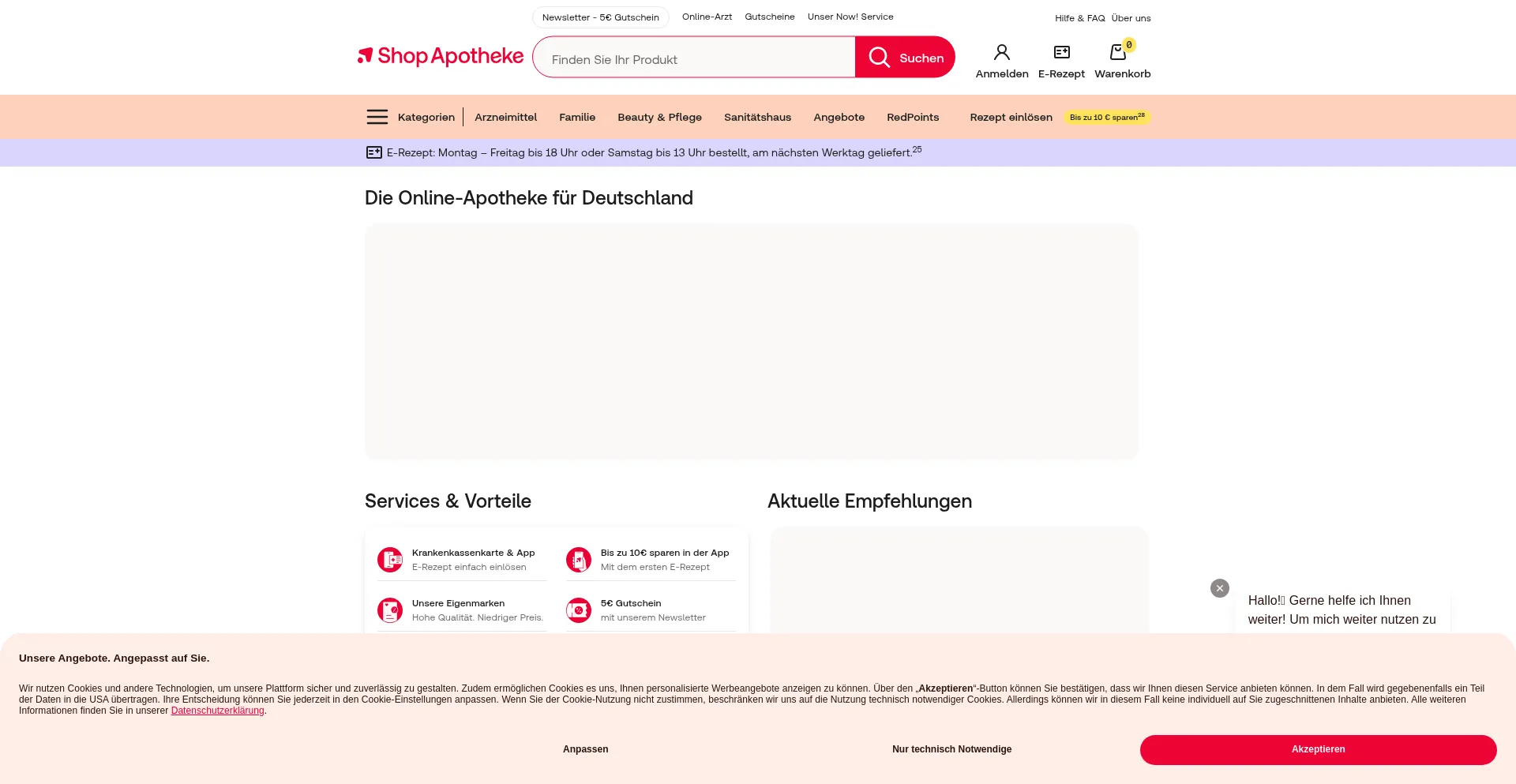 Website screenshot of Shopapotheke.de