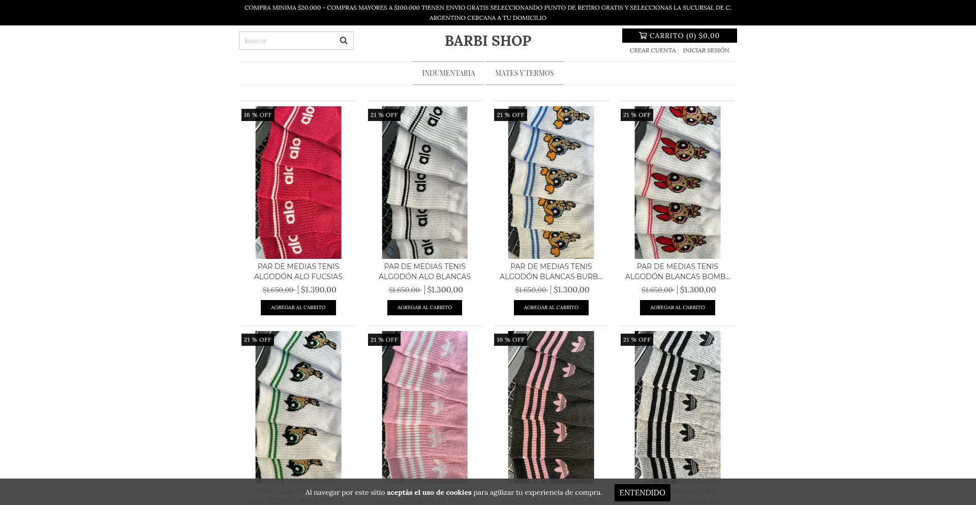 Website screenshot of Shopbarbi.com.ar