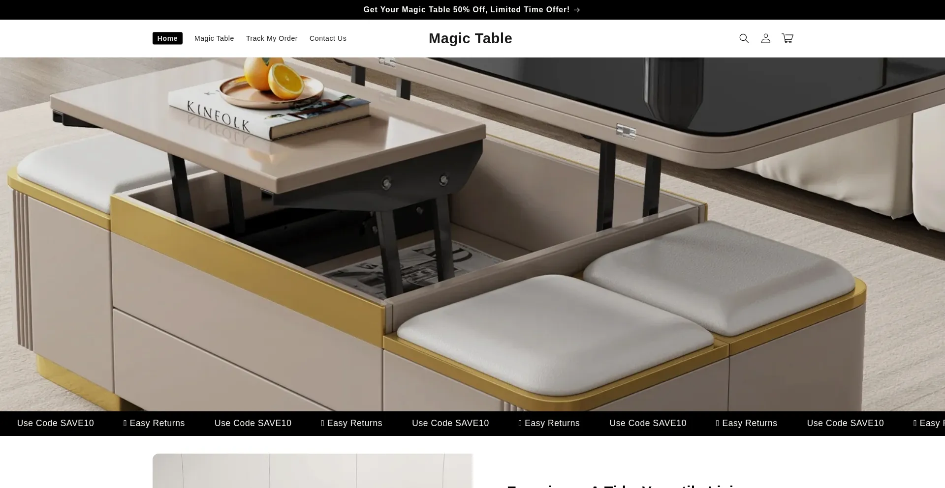 Website screenshot of Shopmagictable.com