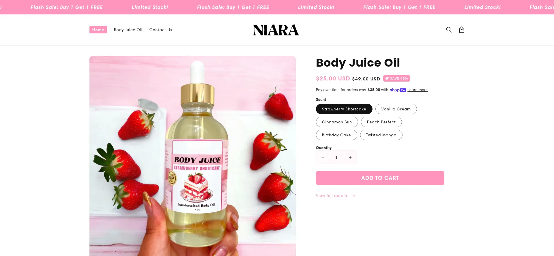 Website screenshot of Shopniara.co
