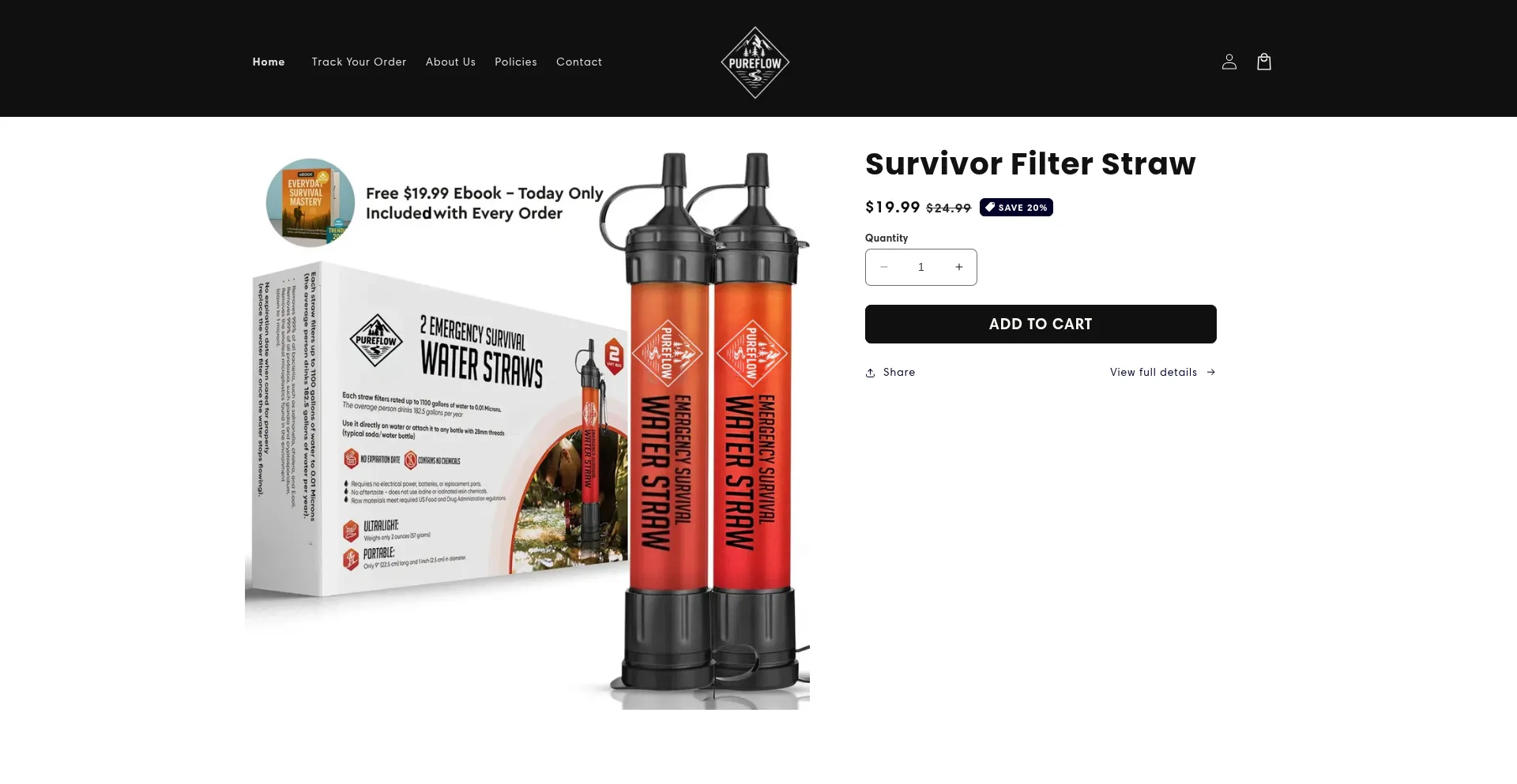 Website screenshot of Shoppureflow.net