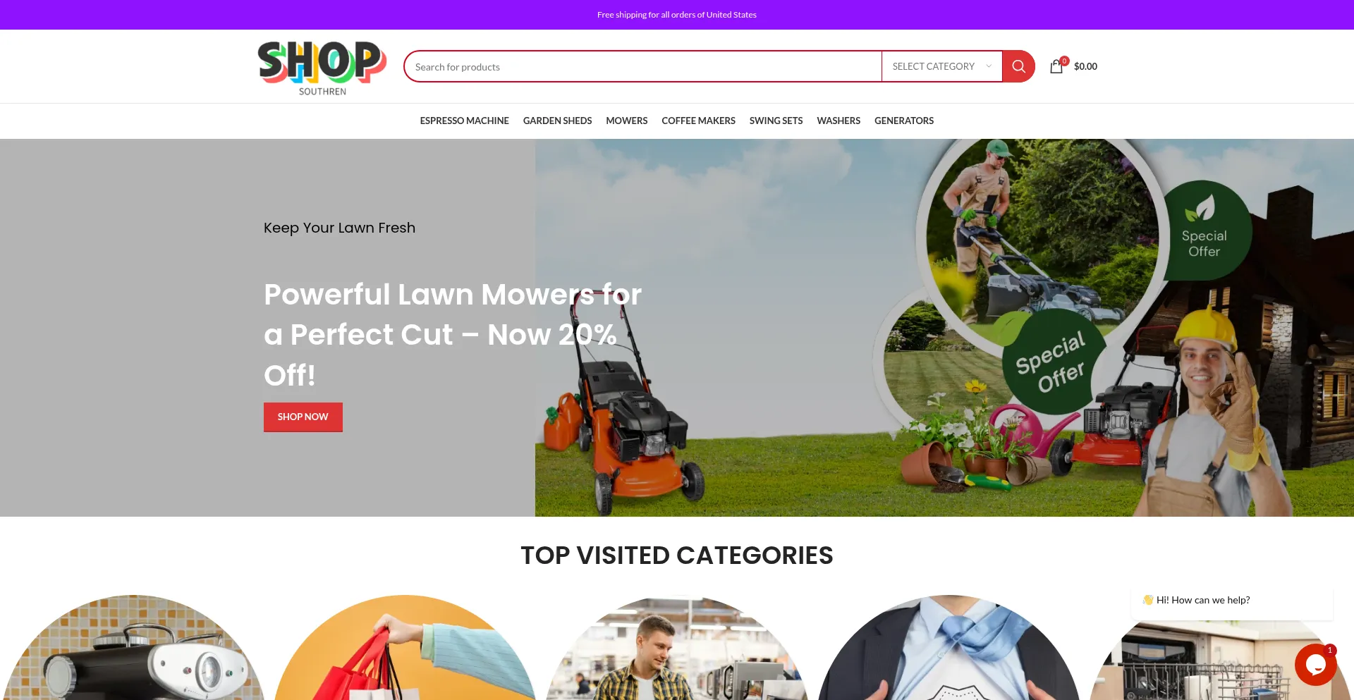 Website screenshot of Shopsouthren.com