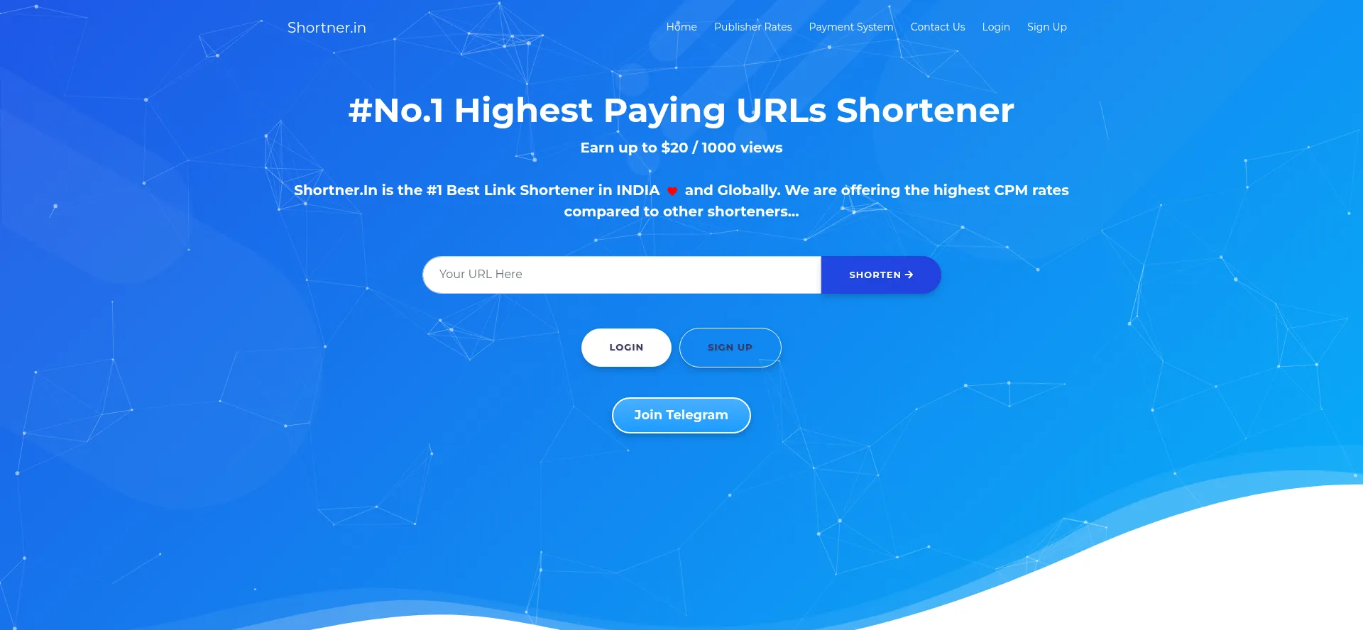 Website screenshot of Shortner.in