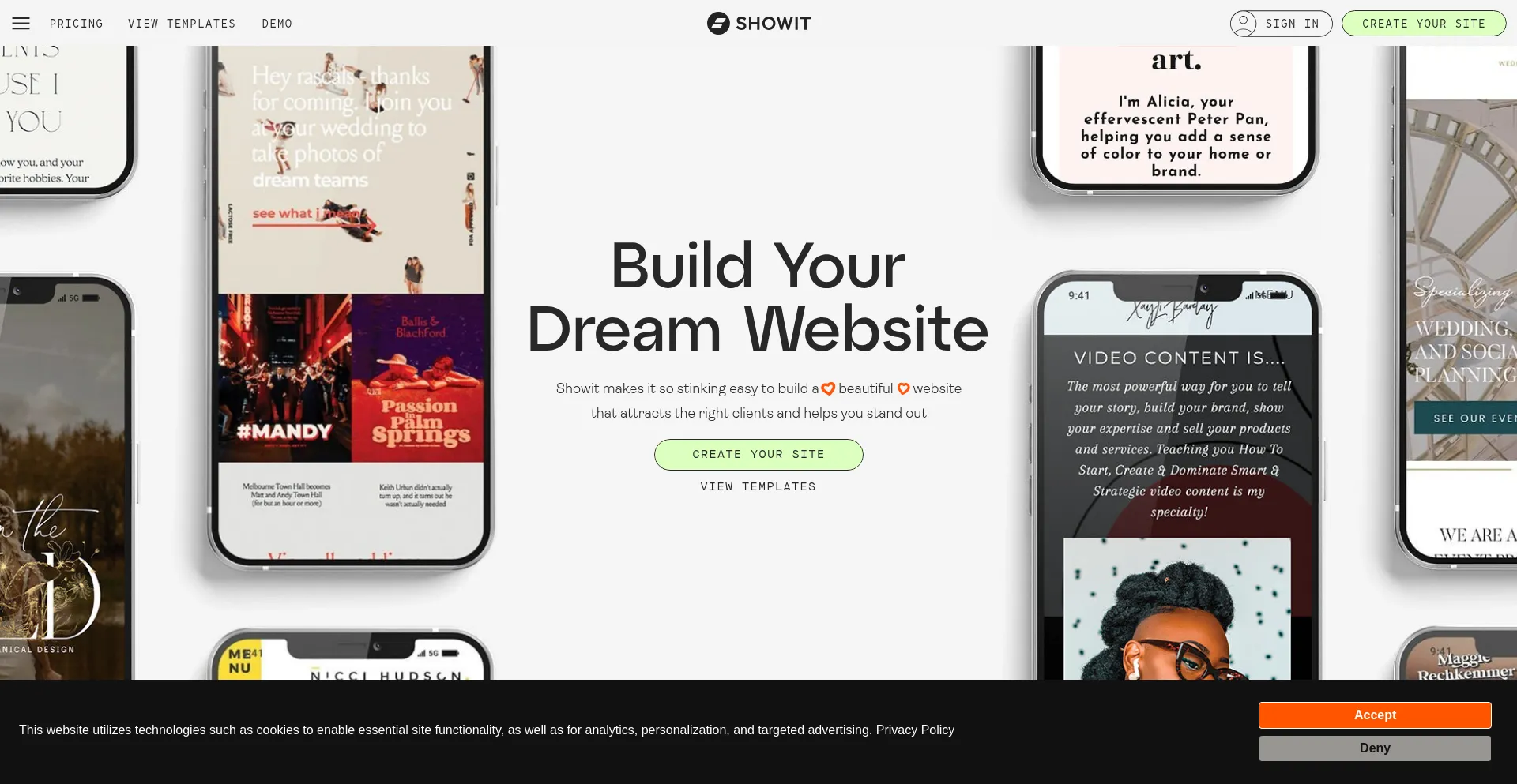 Website screenshot of Showit.com