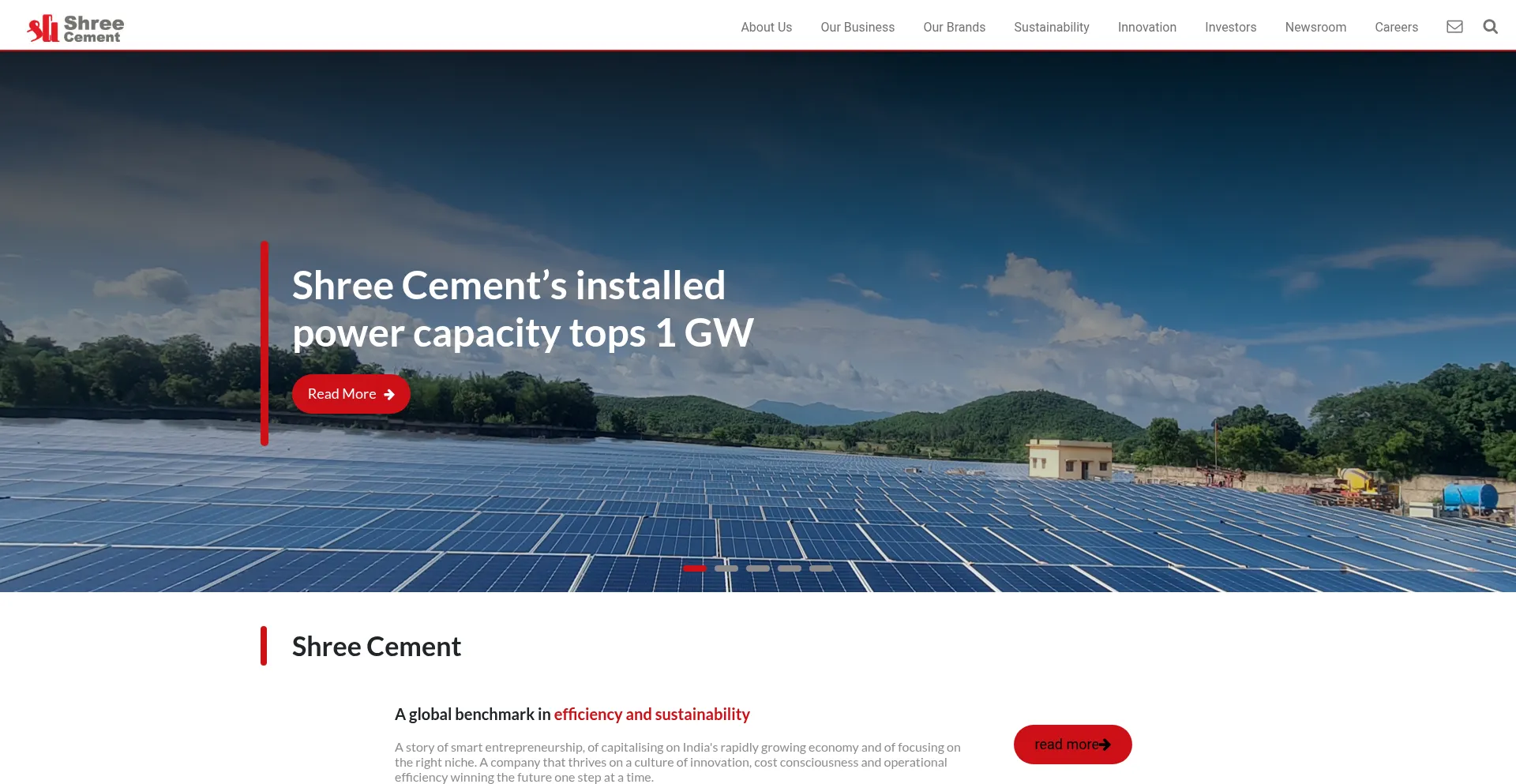 Website screenshot of Shreecement.com