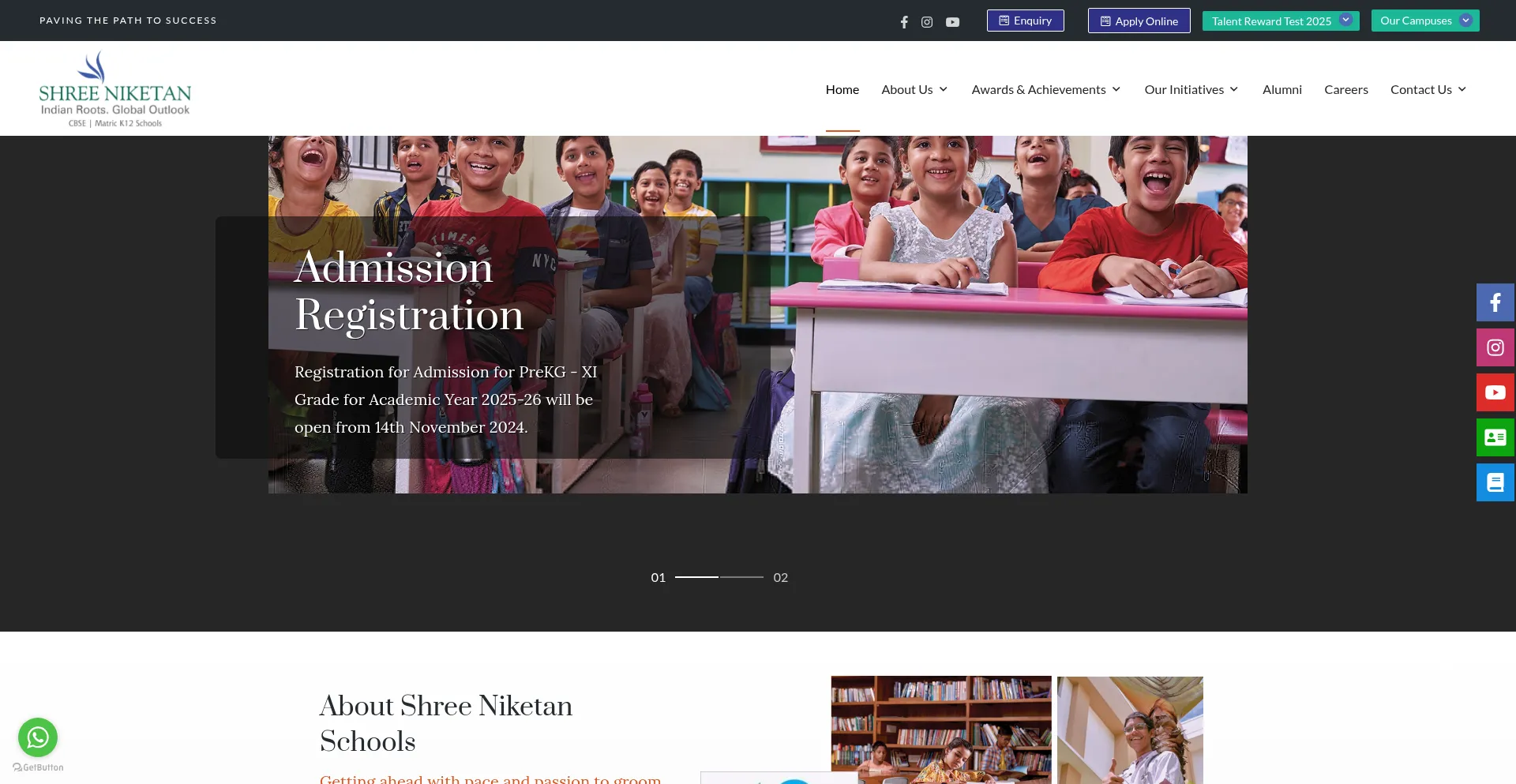 Website screenshot of Shreeniketanschools.org