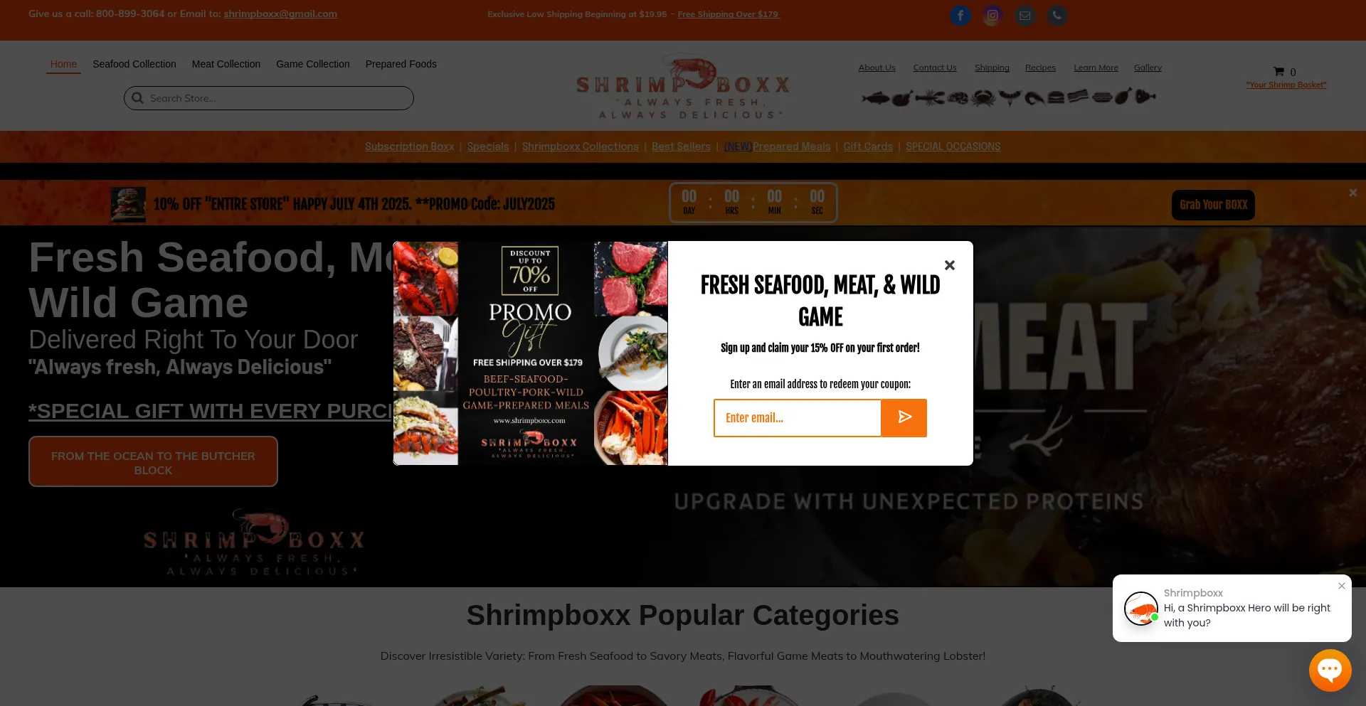 Website screenshot of Shrimpboxx.com