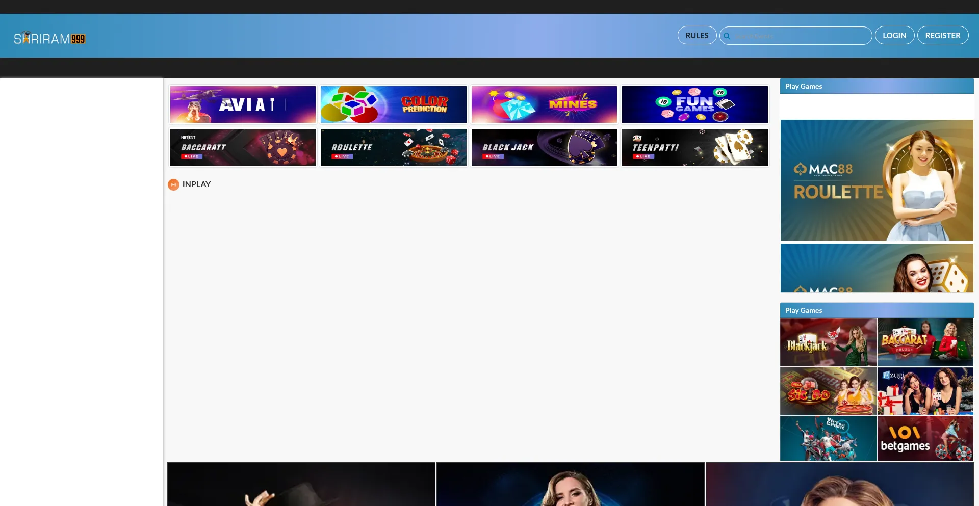 Website screenshot of Shriram999.vip