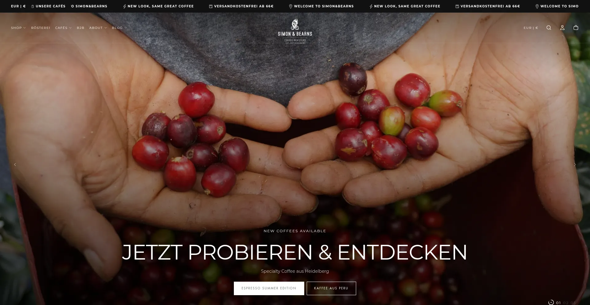 Website screenshot of Simonandbearns.coffee