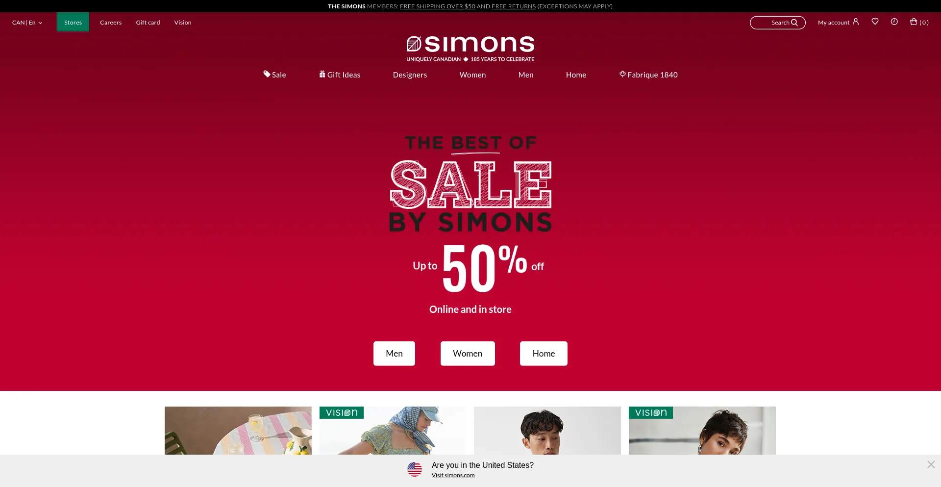 Website screenshot of Simons.ca
