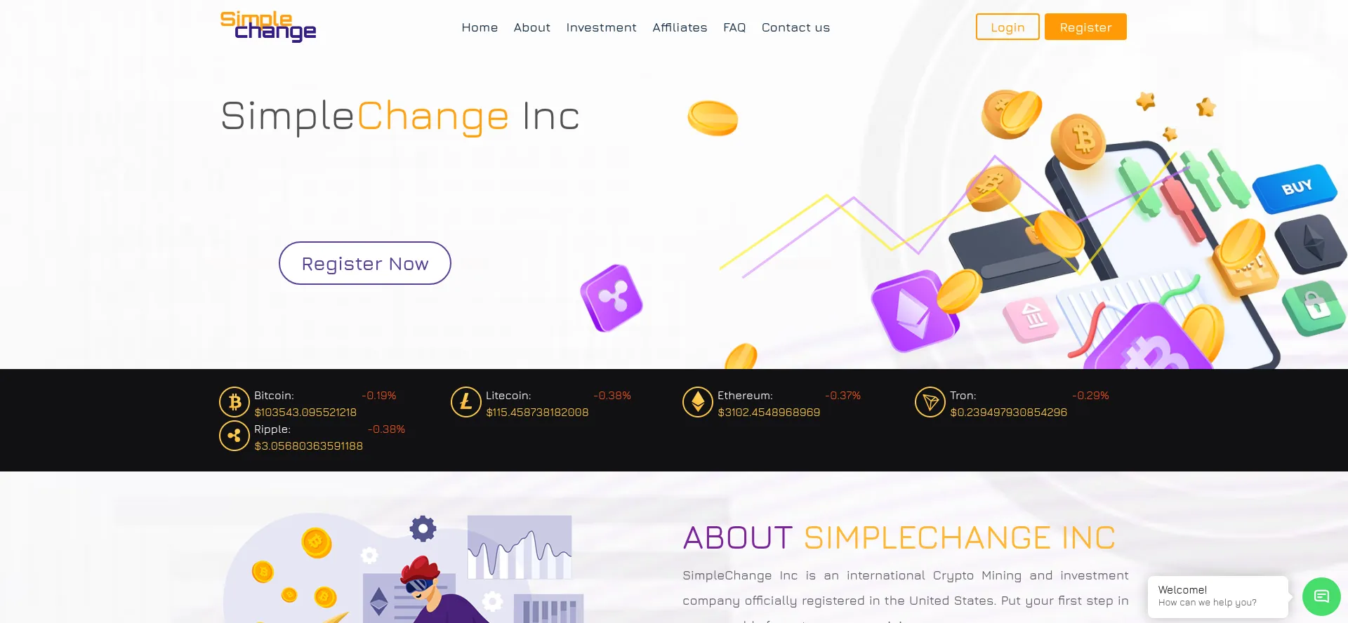 Website screenshot of Simplechange.net