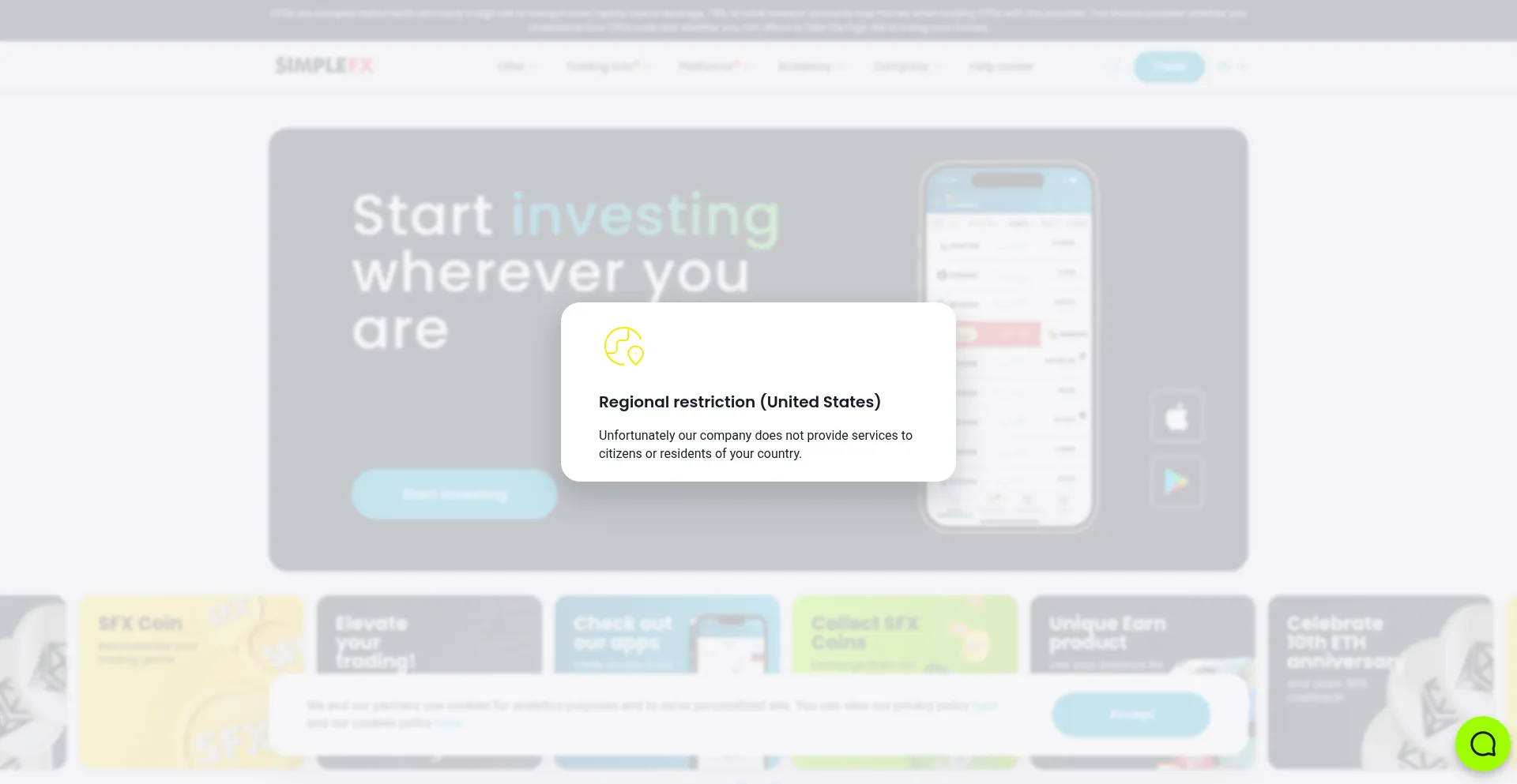 Website screenshot of Simplefx.com