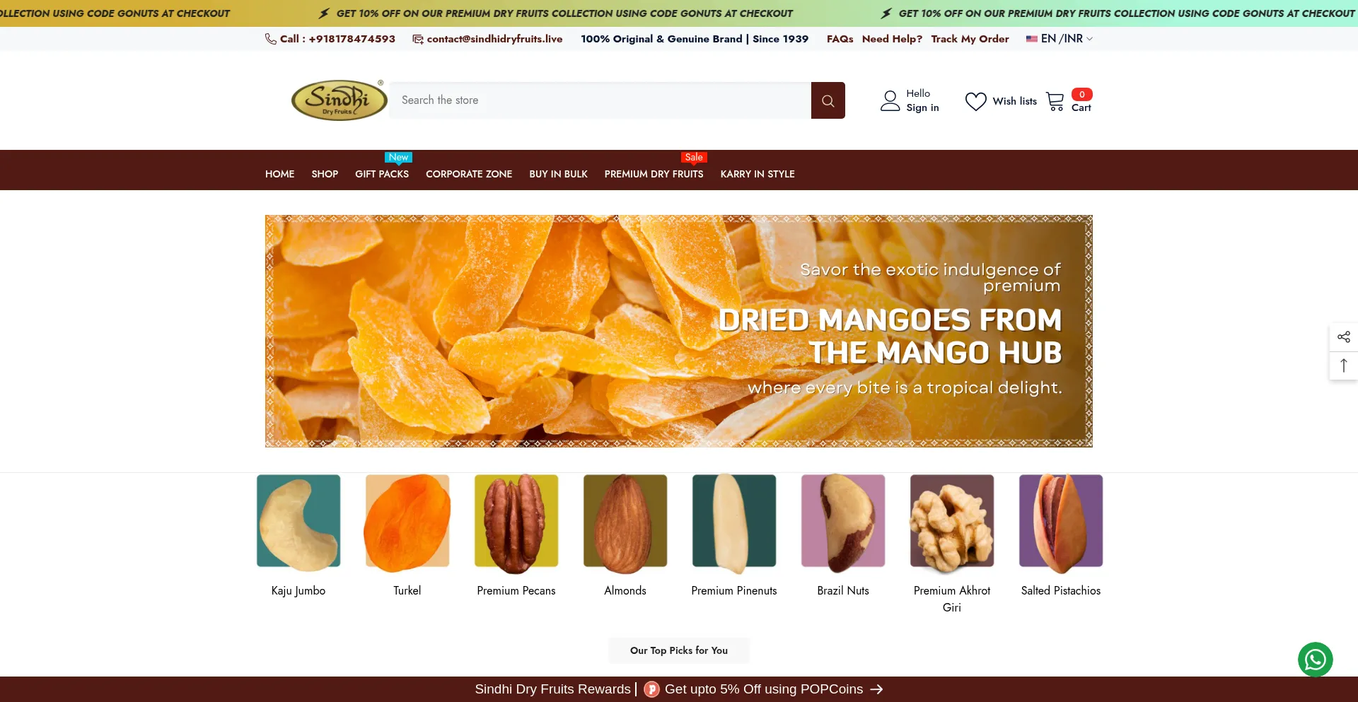 Website screenshot of Sindhidryfruits.live
