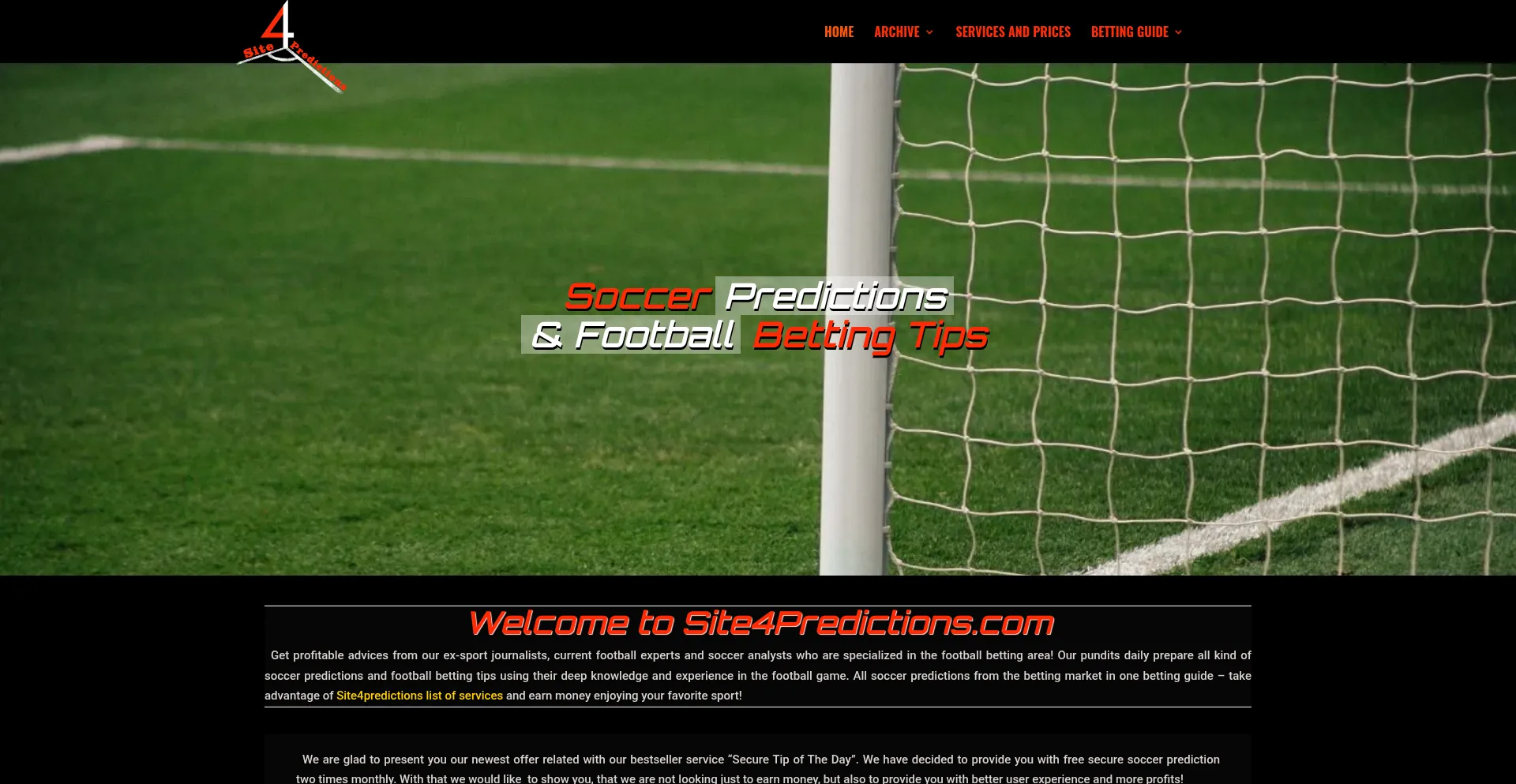 Website screenshot of Site4predictions.com