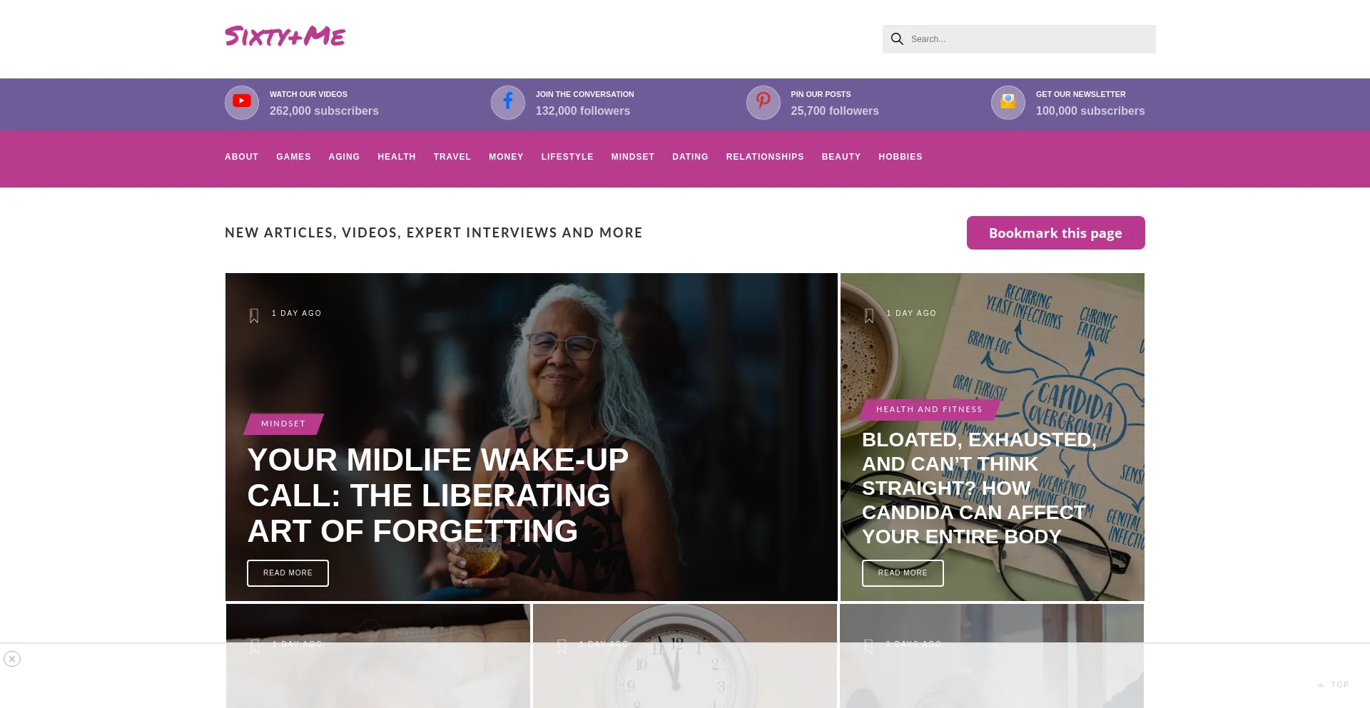 Website screenshot of Sixtyandme.com