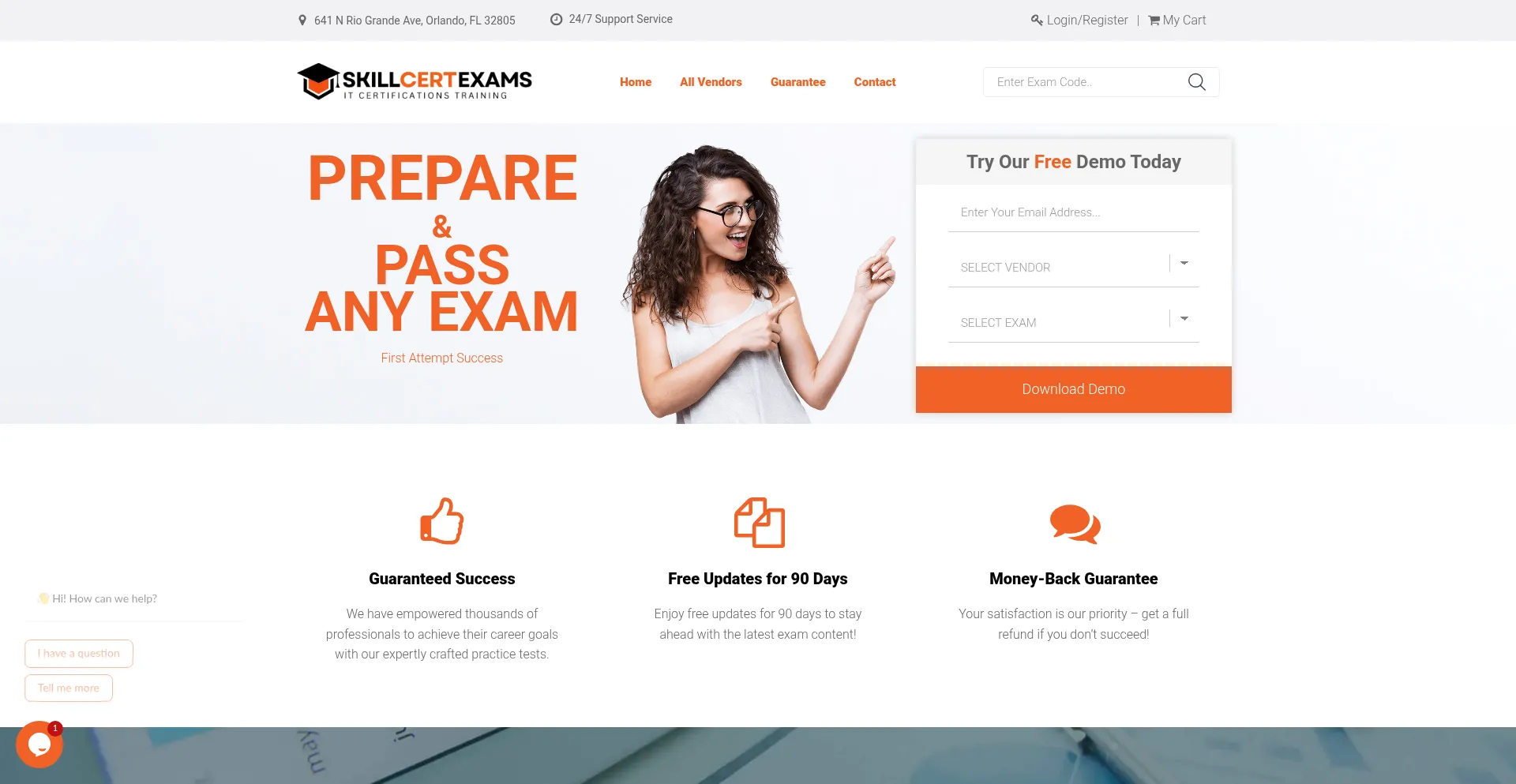 Website screenshot of Skillcertexams.com