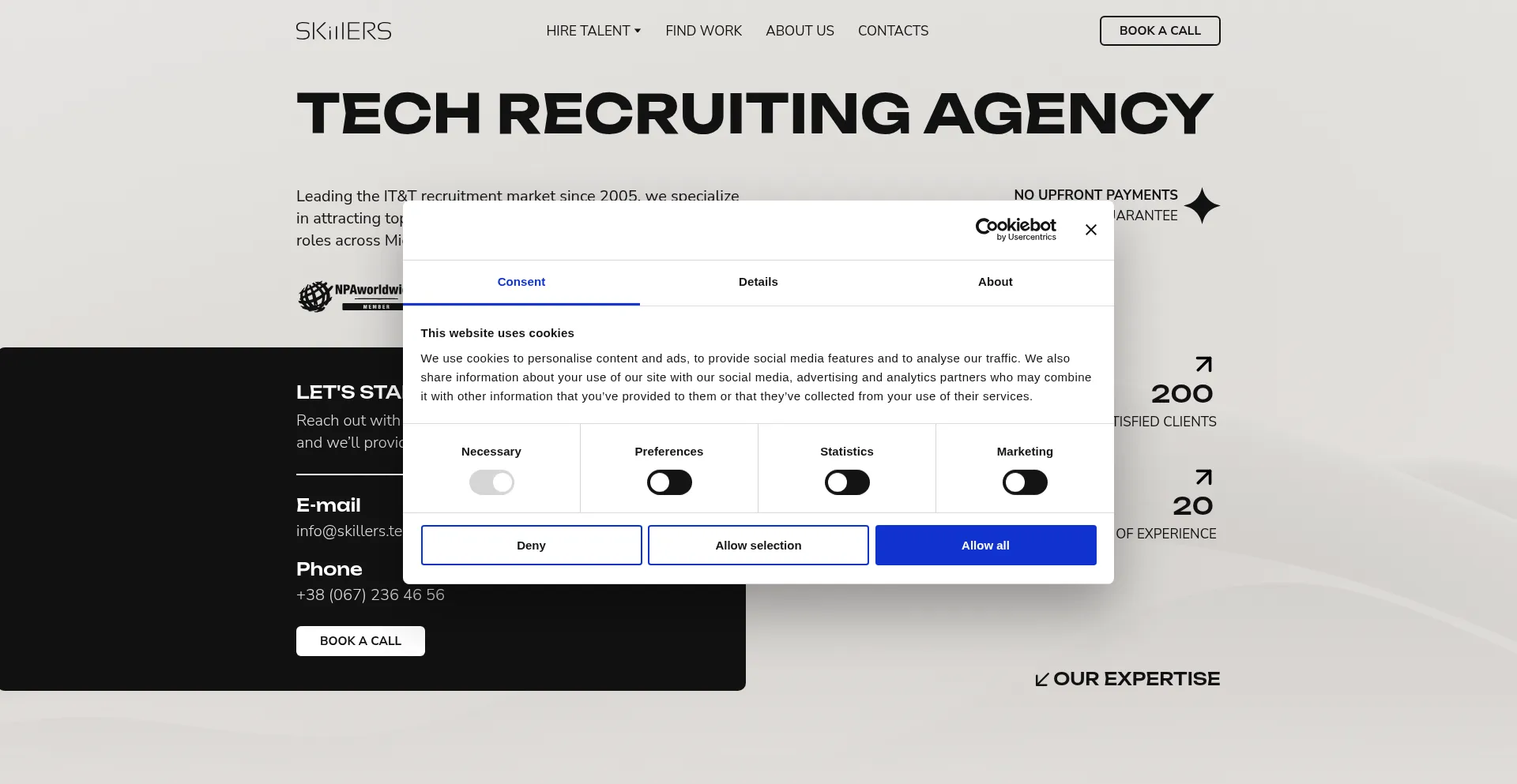 Website screenshot of Skillers.tech