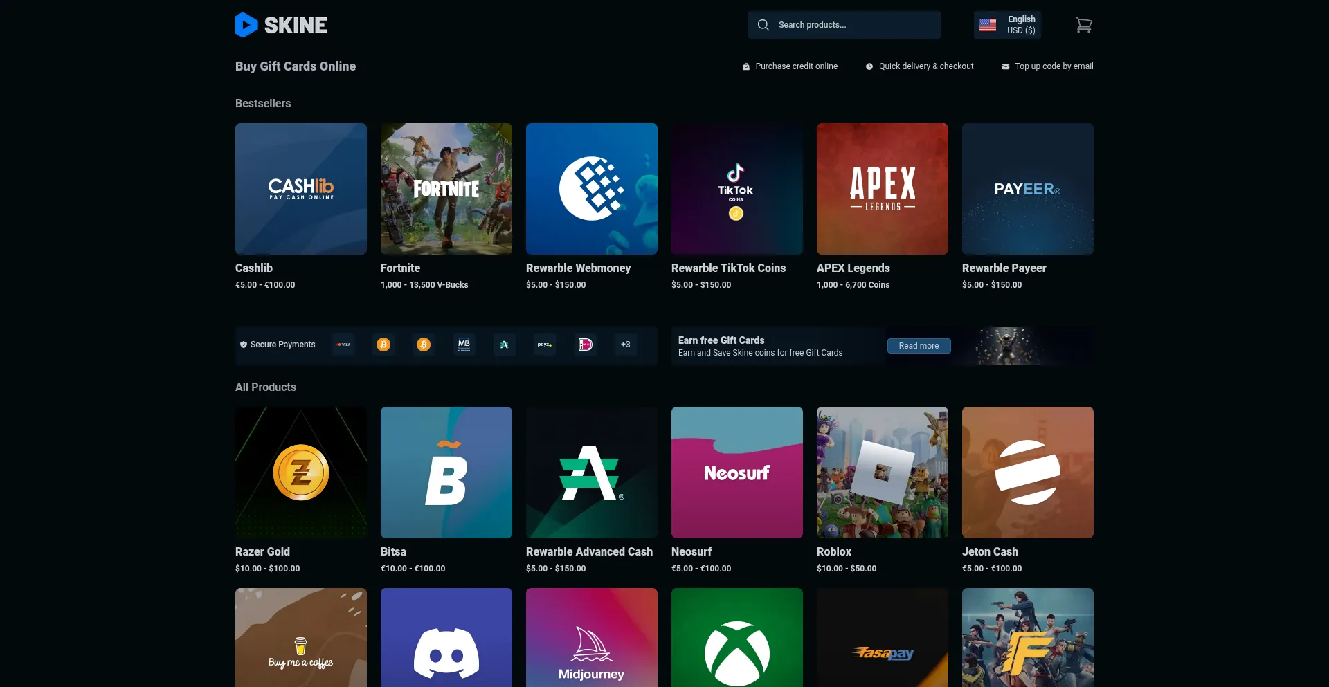 Website screenshot of Skine.com