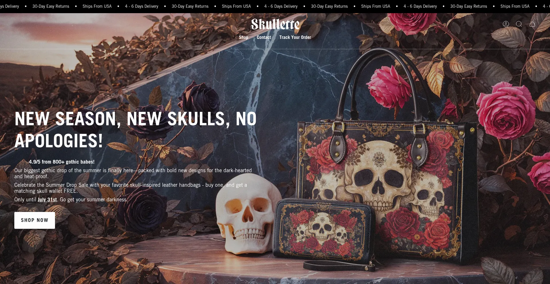 Website screenshot of Skullette.com