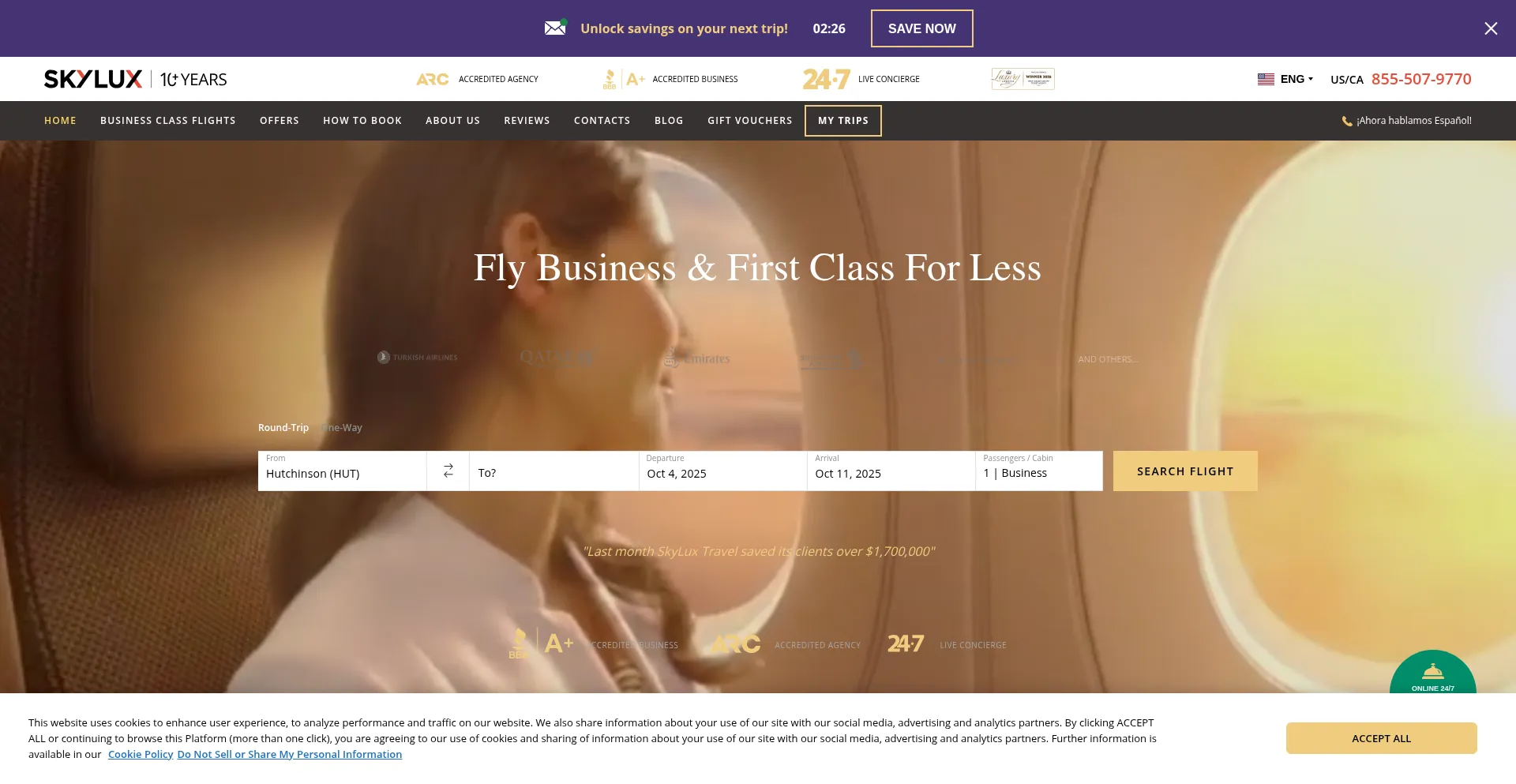 Skyluxtravel.com Screenshot