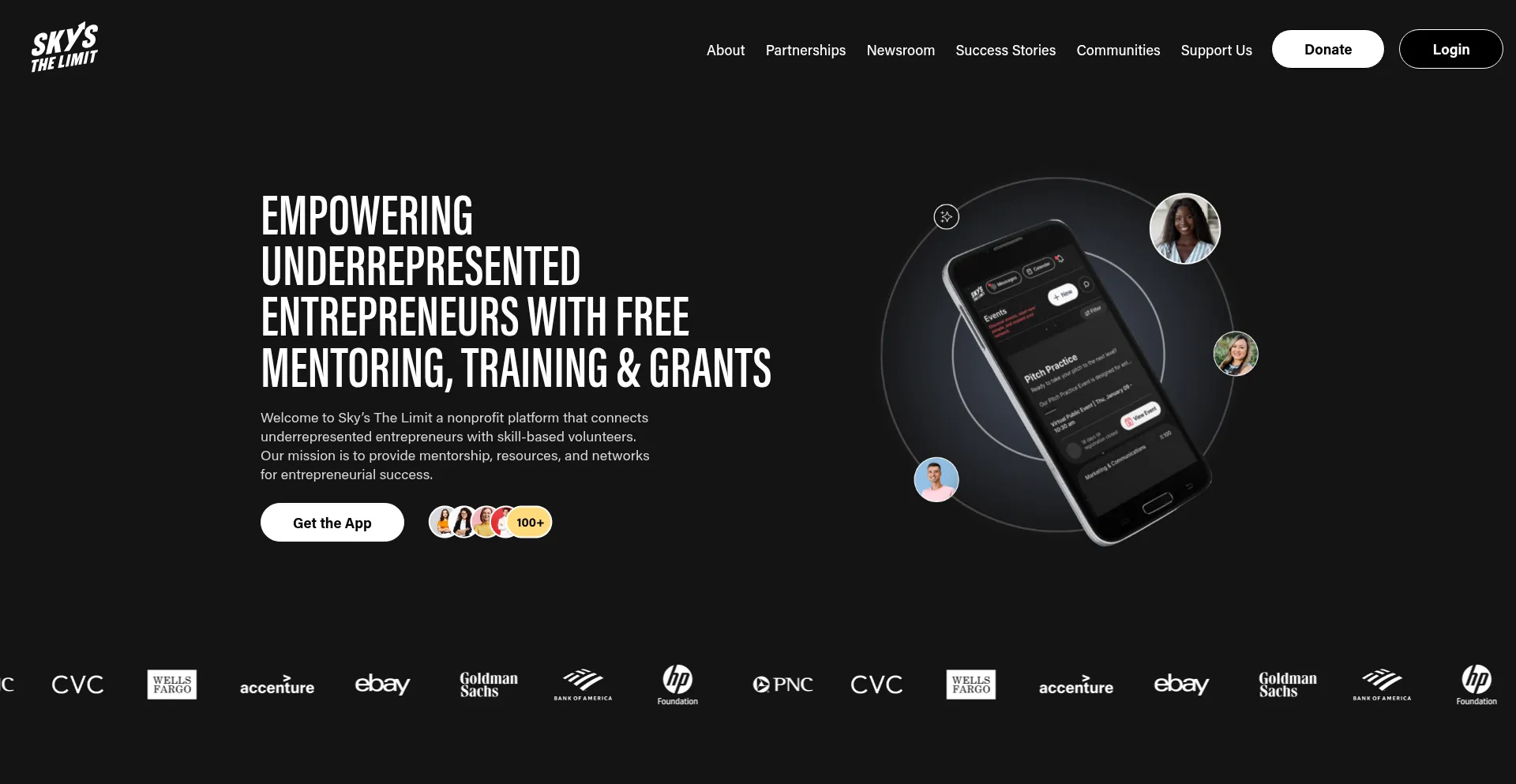 Website screenshot of Skysthelimit.org