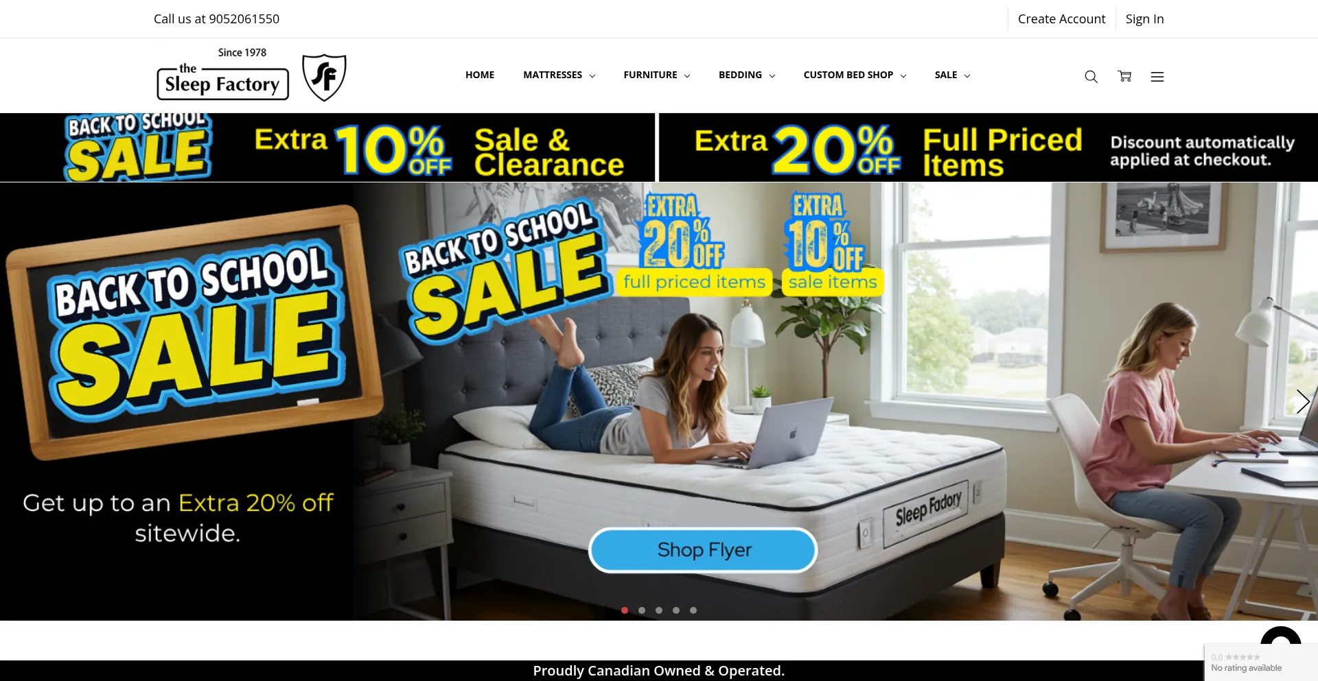 Website screenshot of Sleepfactory.com