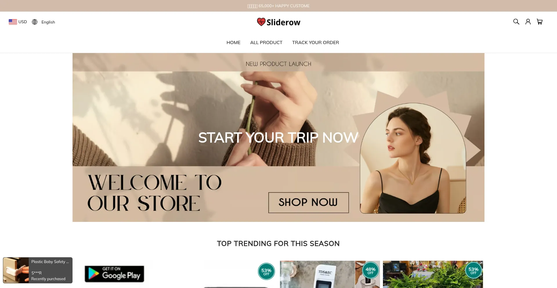Website screenshot of Sliderow.com