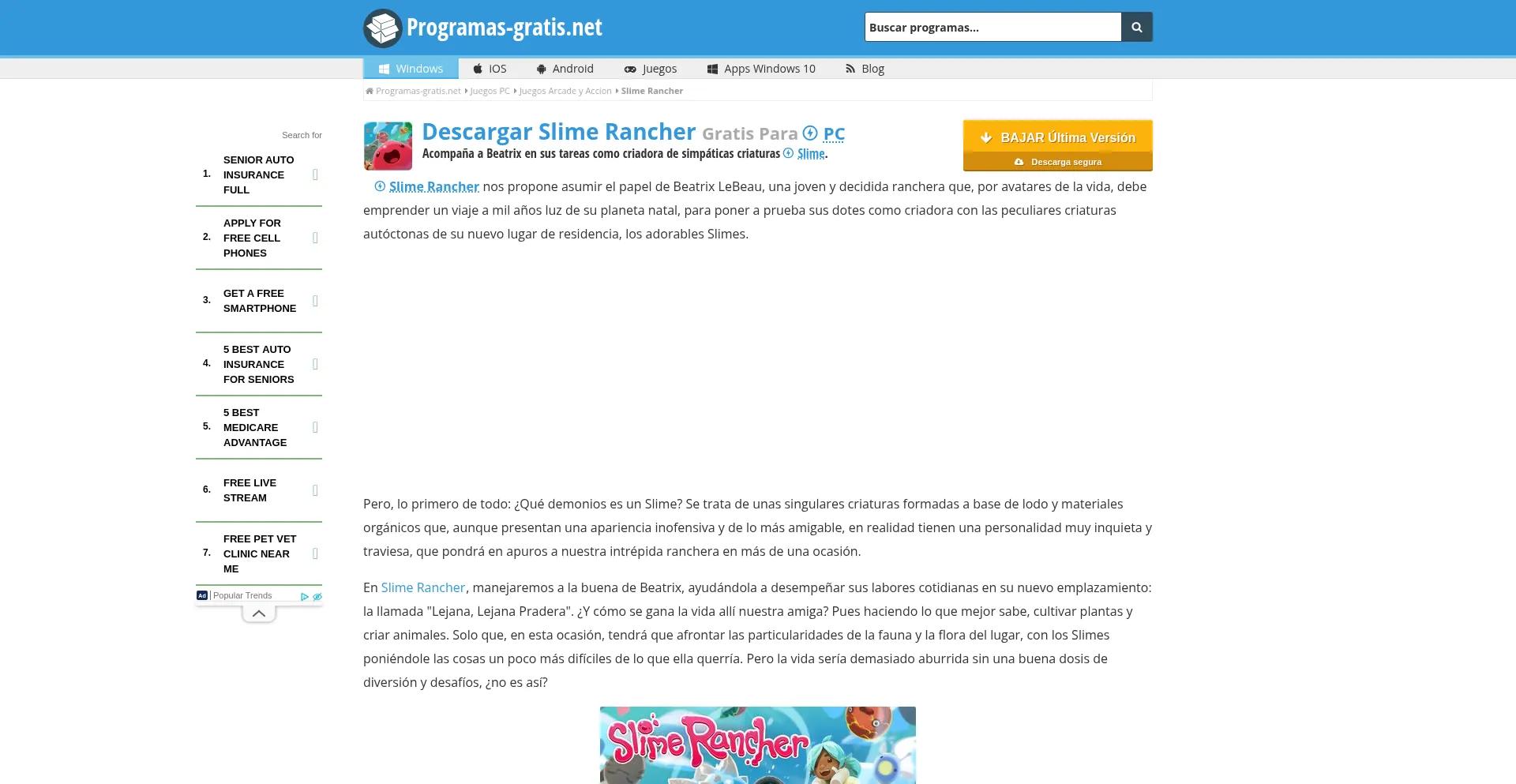 Website screenshot of Slime-rancher.programas-gratis.net