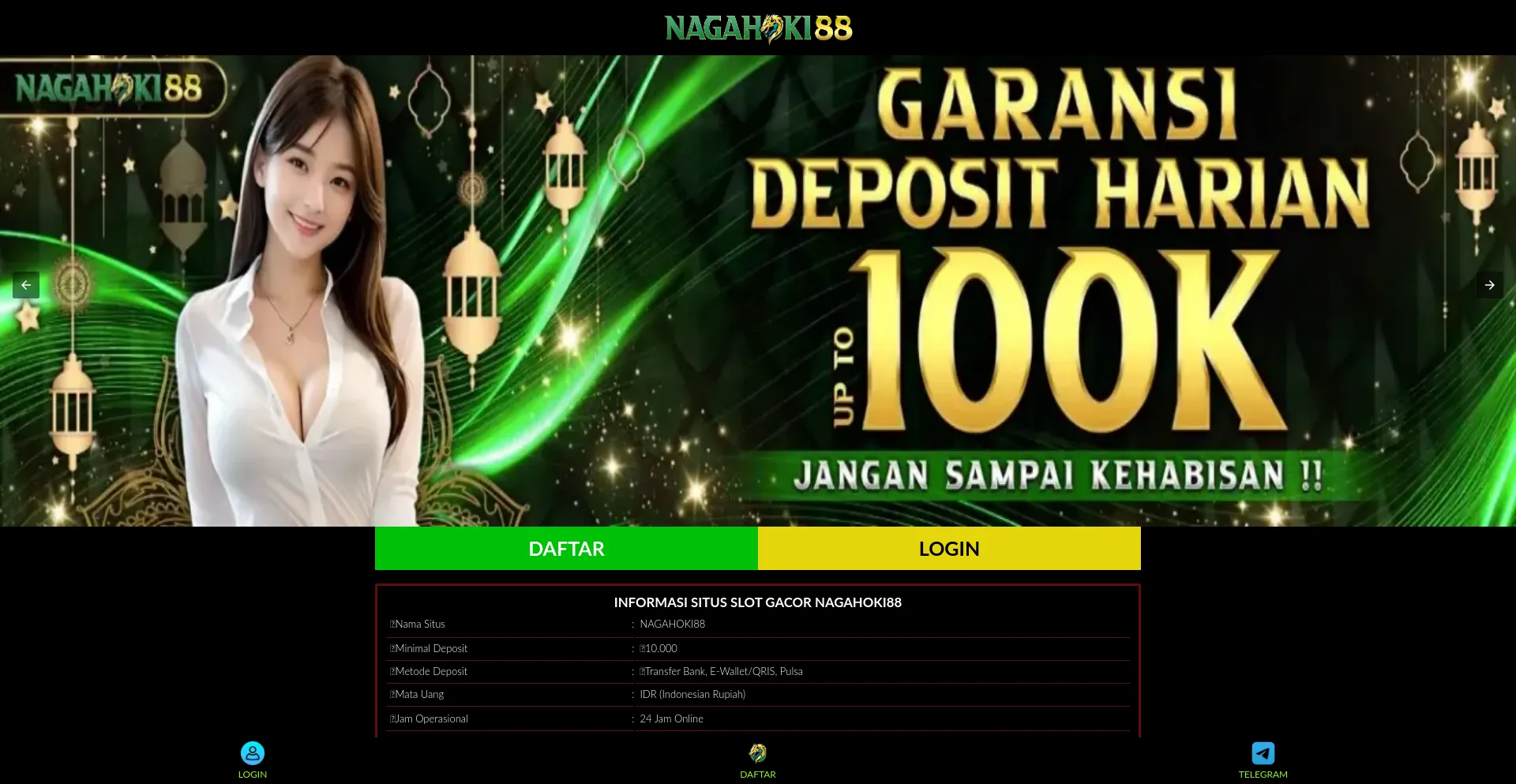 Website screenshot of Slot-nagahoki88.com