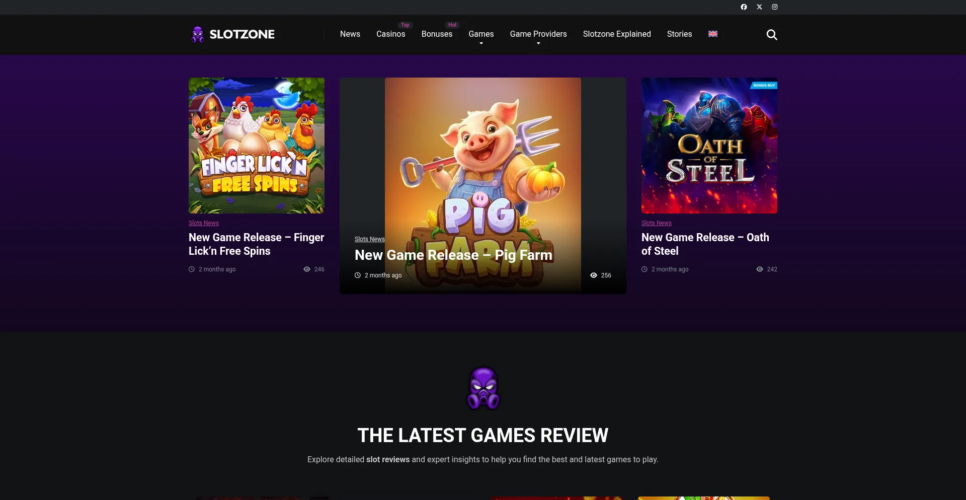 Website screenshot of Slotzone.net