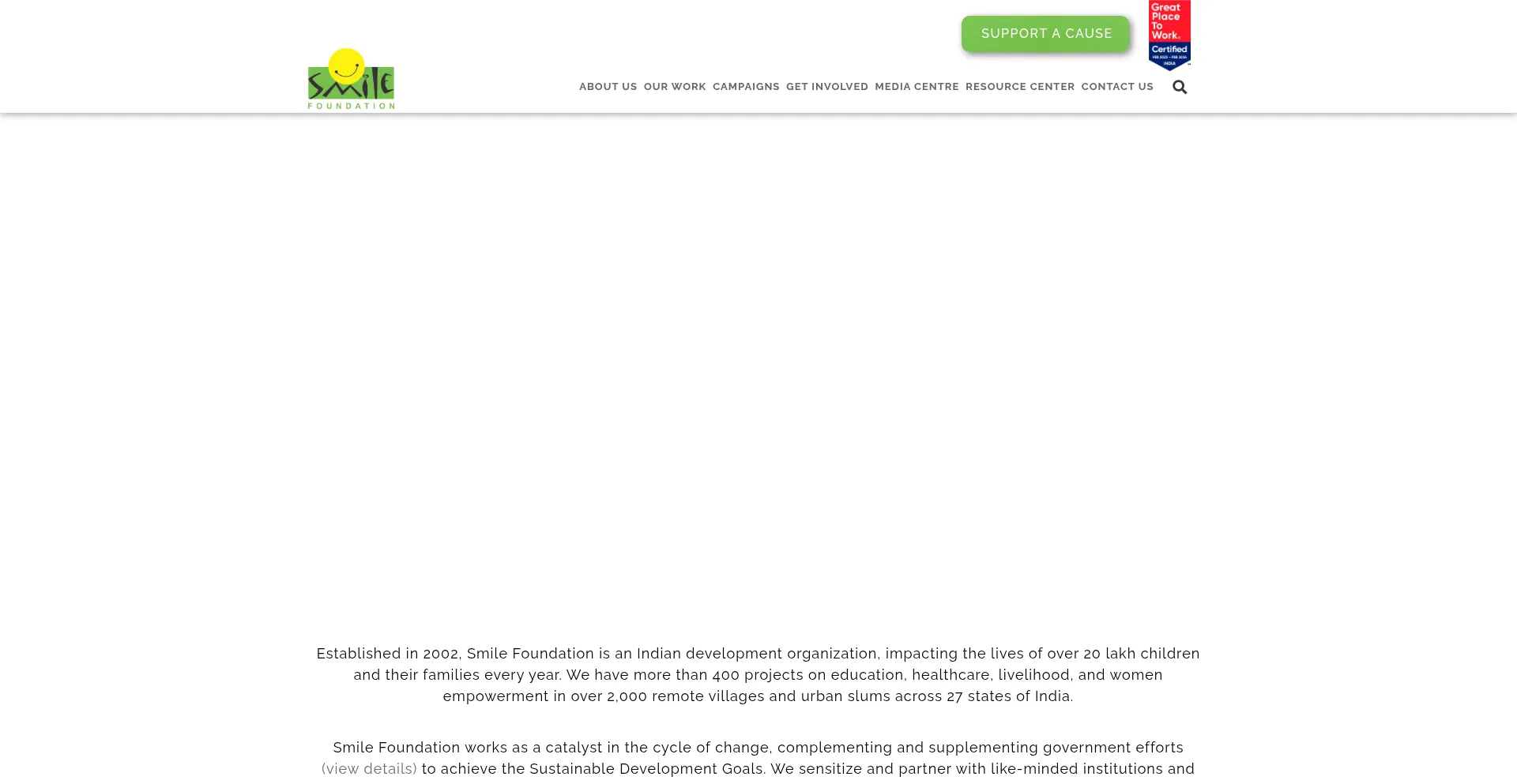 Website screenshot of Smilefoundationindia.org