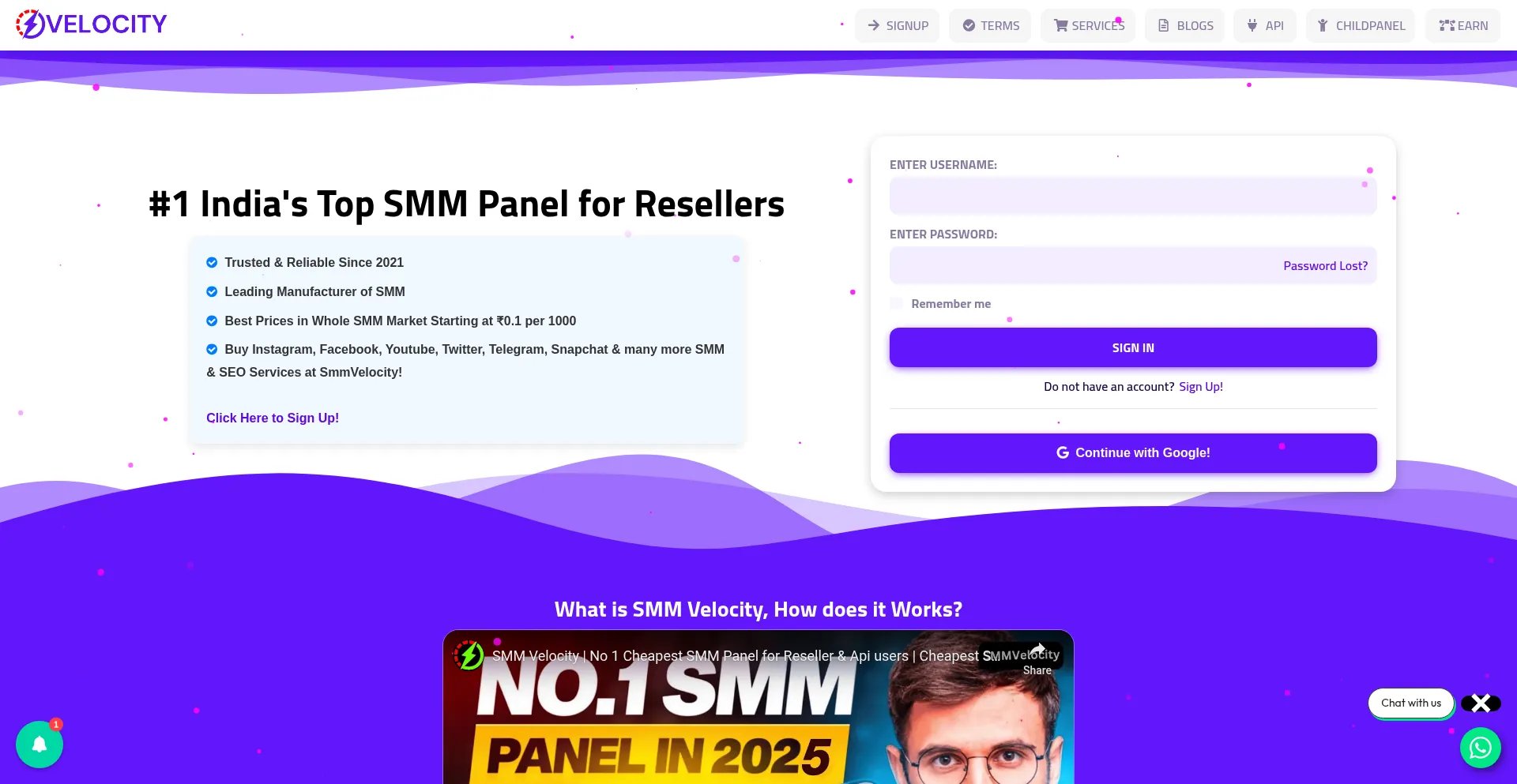 Website screenshot of Smmvelocity.com