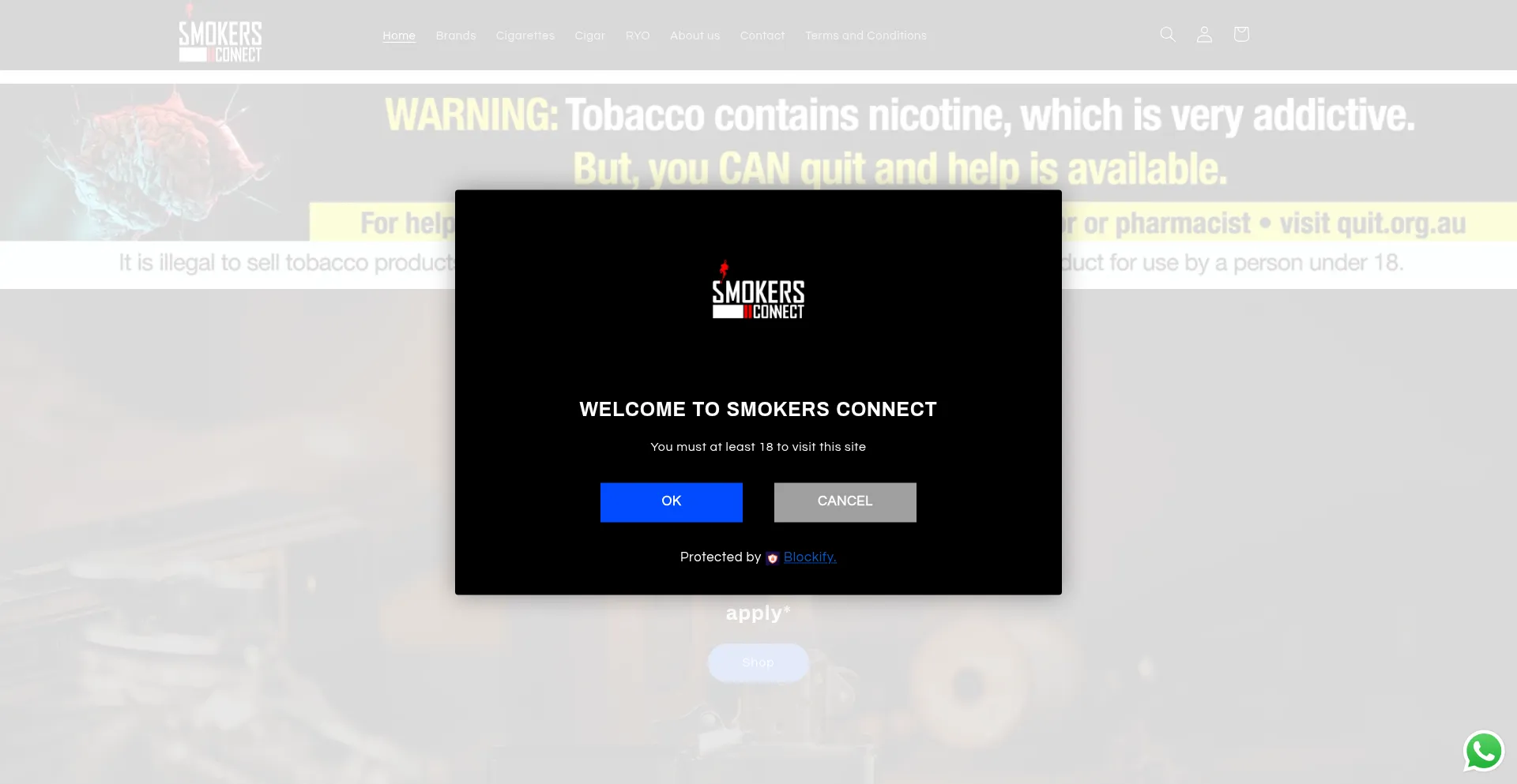 Website screenshot of Smokersconnect.com.au
