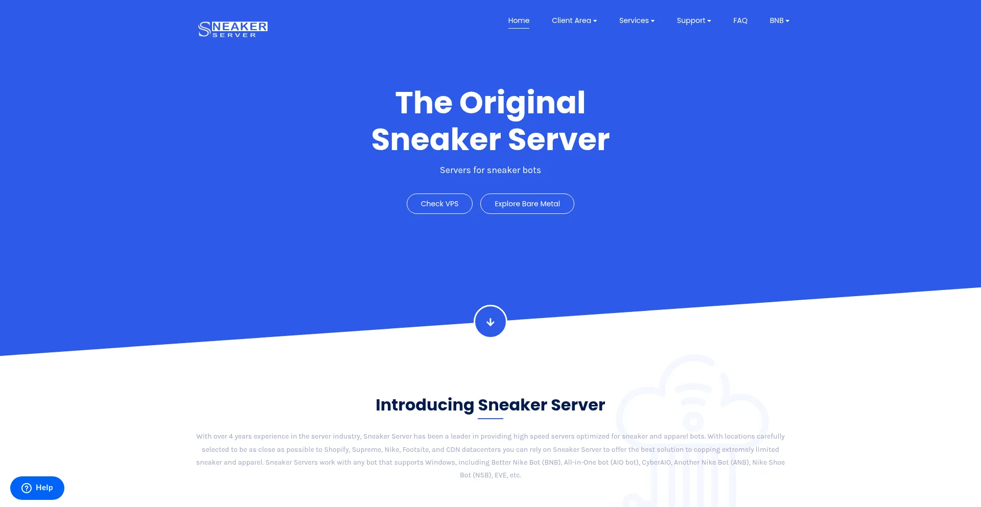 Website screenshot of Sneakerserver.com