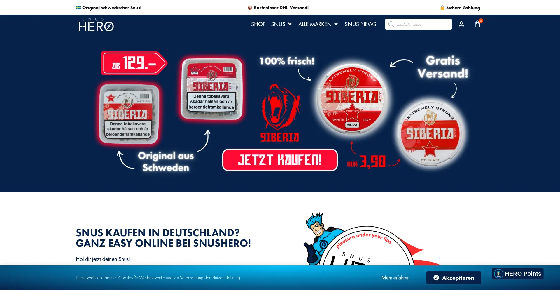 Website screenshot of Snushero.de