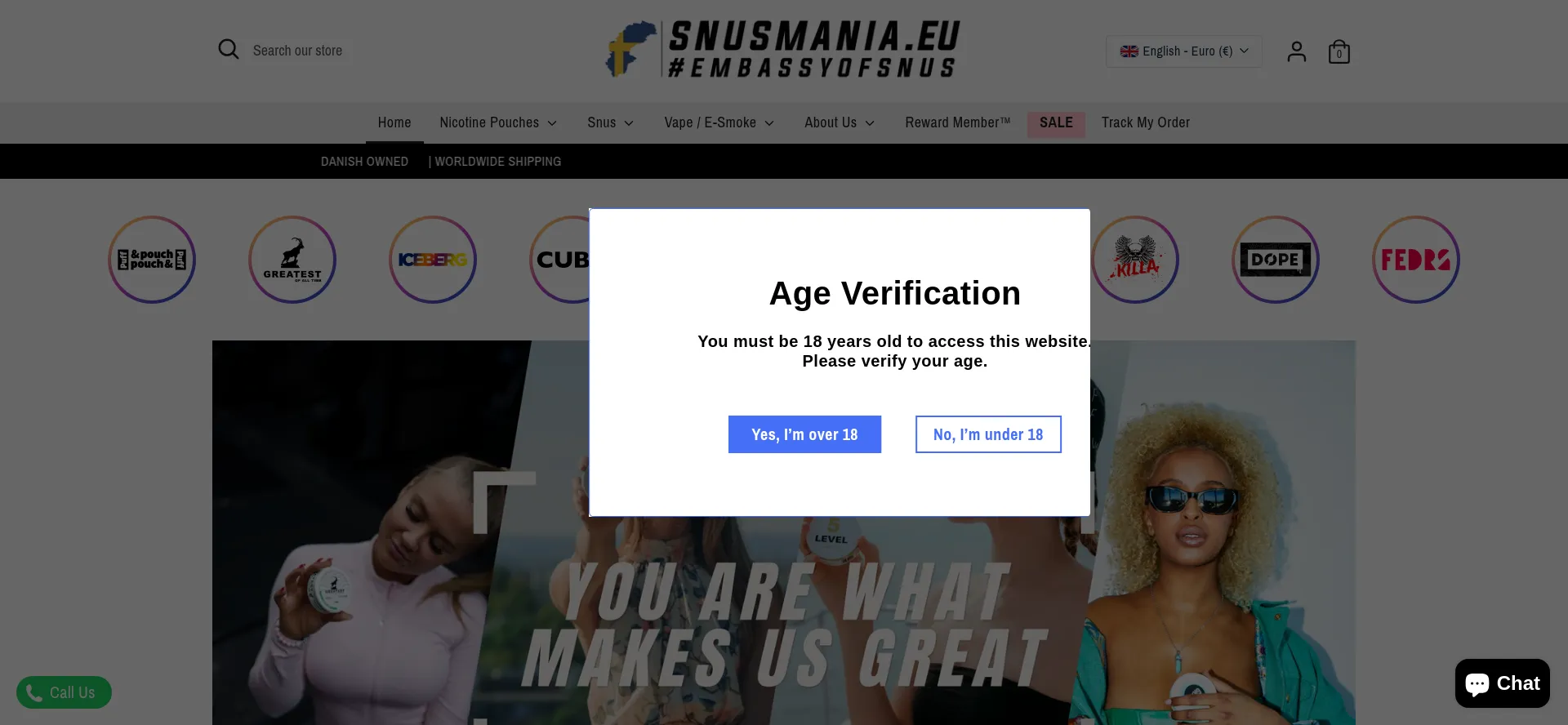 Website screenshot of Snusmania.eu