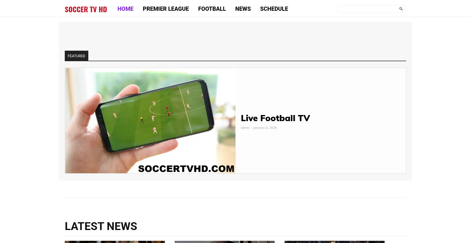 Website screenshot of Soccertvhd.com